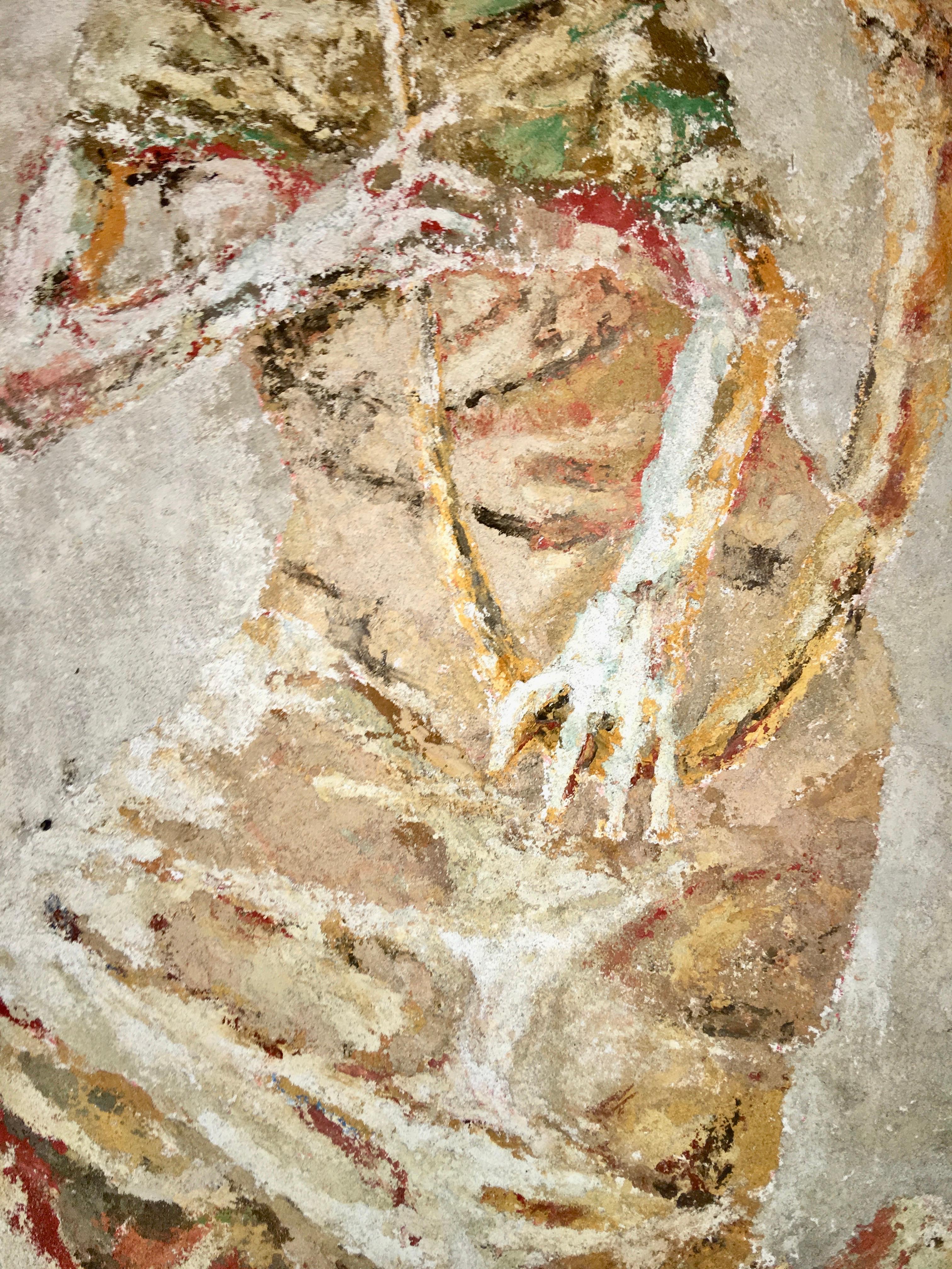 Boston Modern Fresco of Angel on Concrete by Jean Wechsler Knapp In Good Condition For Sale In Hanover, MA