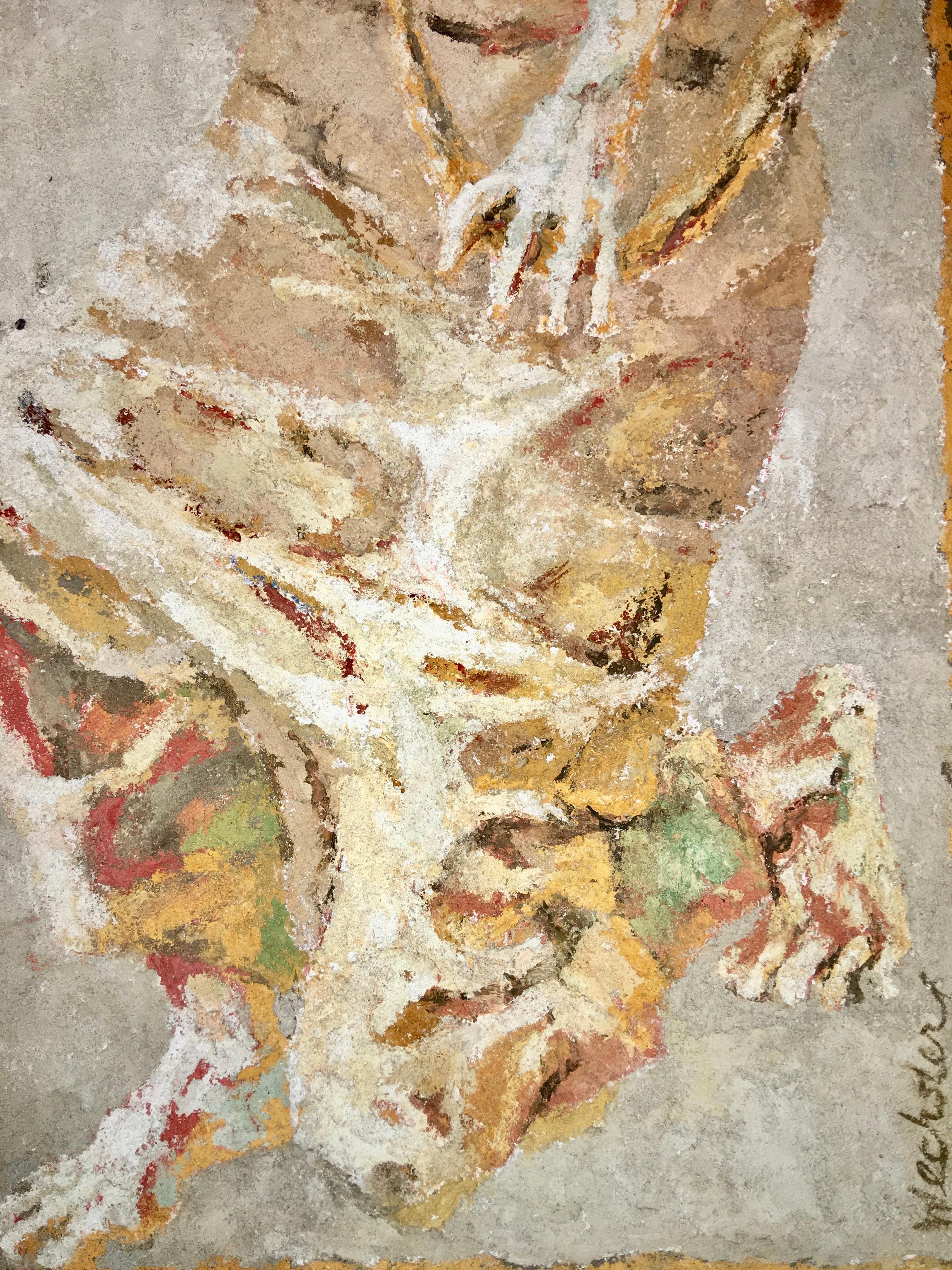 Mid-20th Century Boston Modern Fresco of Angel on Concrete by Jean Wechsler Knapp For Sale
