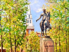 Boston Paul Revere Statue Church Massachusett Impressionist Scene Oil Painting