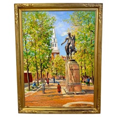 Boston Paul Revere Statue Church Massachusett Impressionist Scene Oil Painting