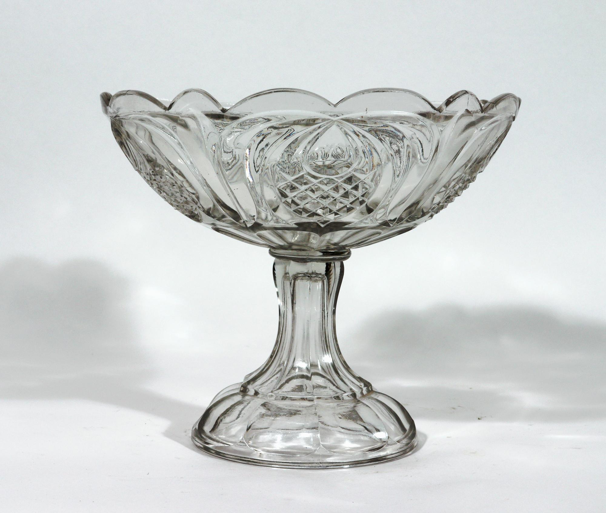Victorian Boston & Sandwich American Pressed Glass Compote with Pineapple Pattern For Sale