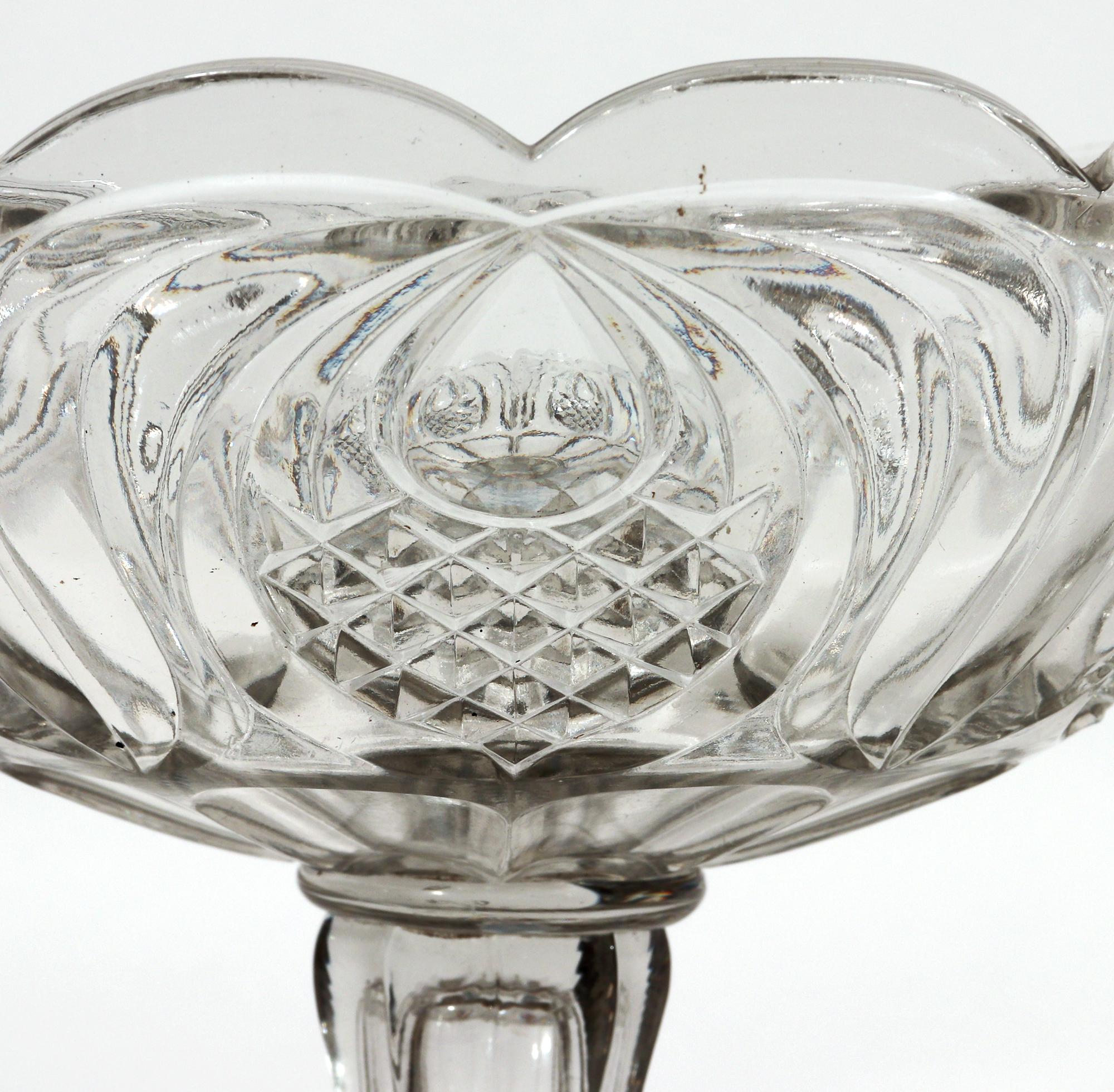 Boston & Sandwich American Pressed Glass Compote with Pineapple Pattern In Good Condition For Sale In Downingtown, PA