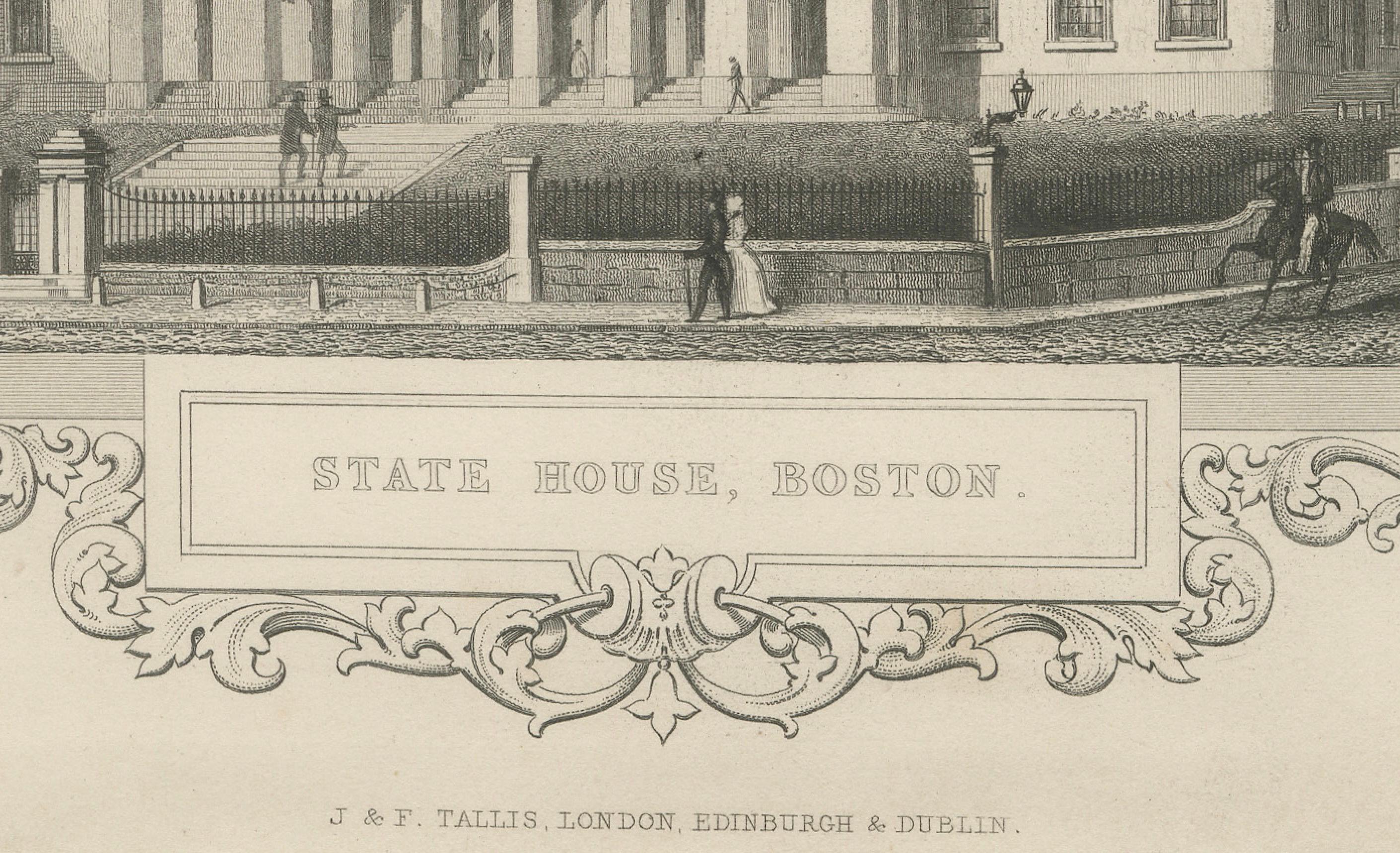Boston State House Gravur - Antike Ansicht von ca. 1850 (Papier) im Angebot