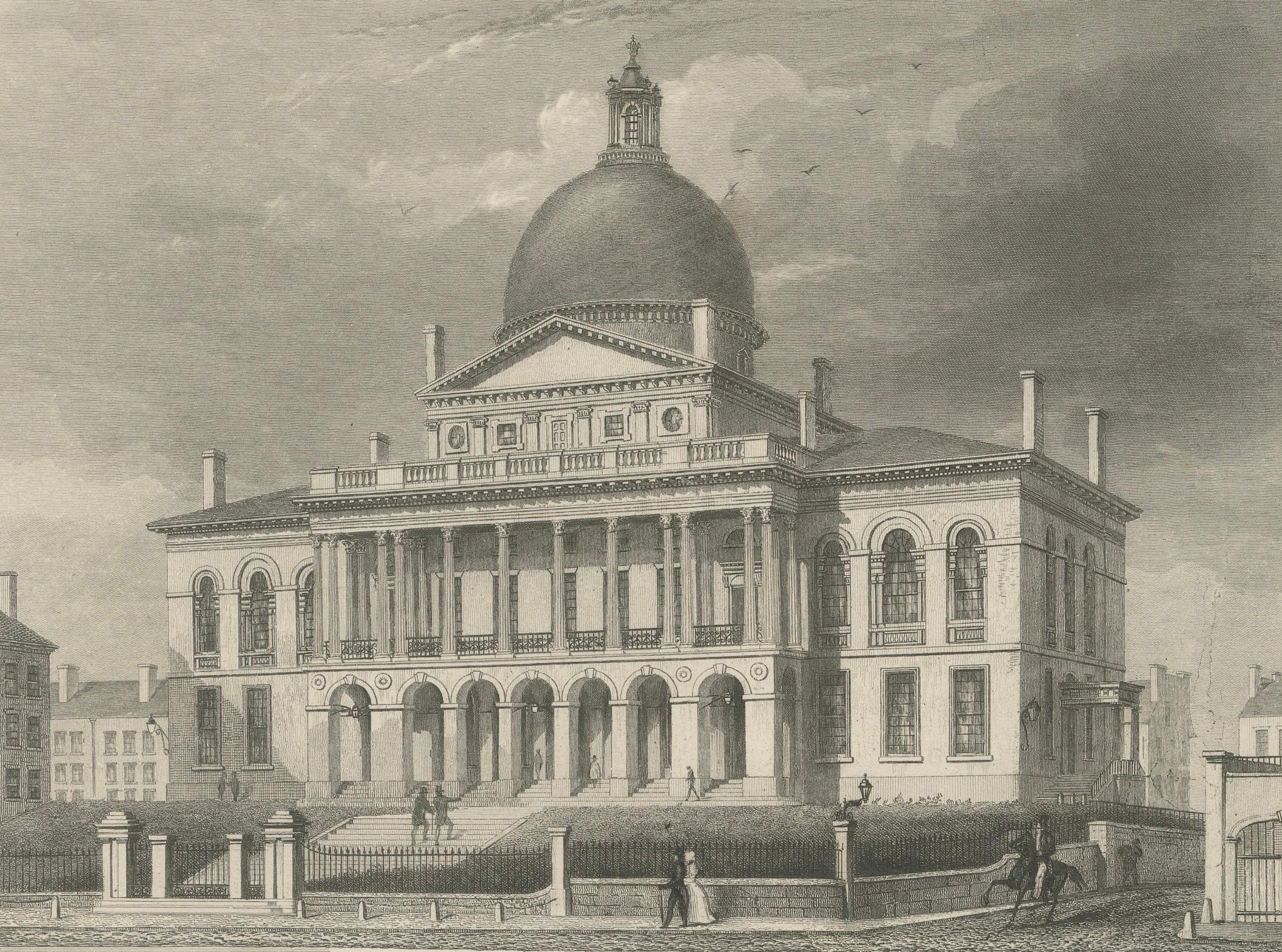 Boston State House Gravur - Antike Ansicht von ca. 1850 im Angebot 1