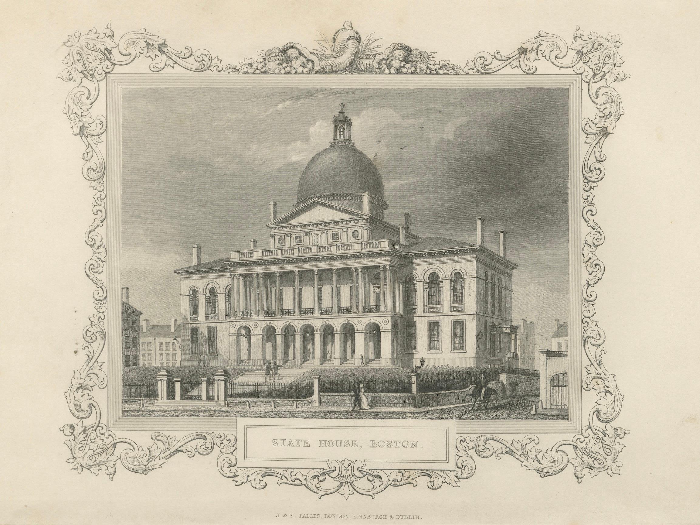 Boston State House Gravur - Antike Ansicht von ca. 1850 im Angebot 2
