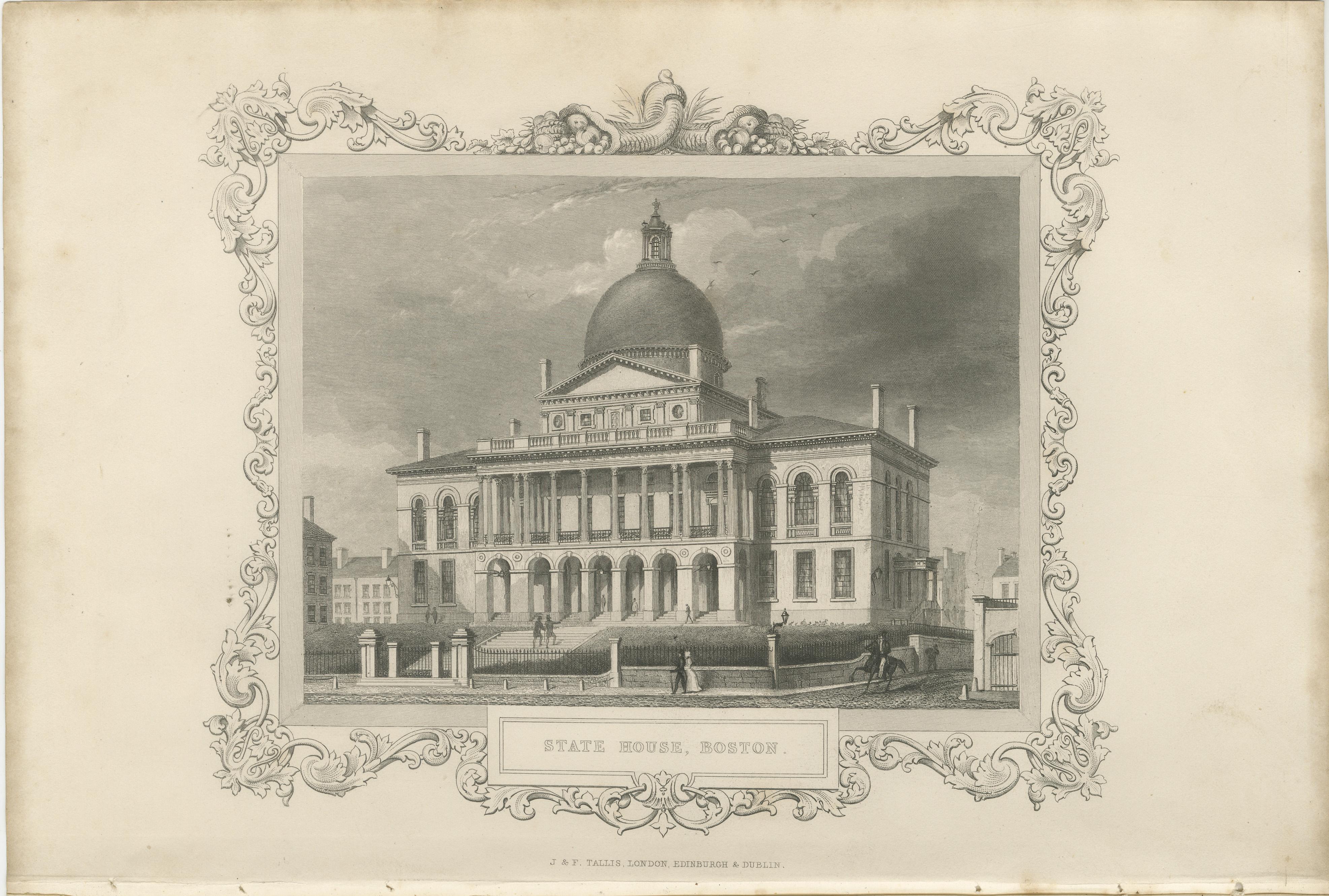 Boston State House Gravur - Antike Ansicht von ca. 1850 im Angebot 3