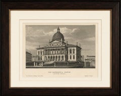 Boston State House on Beacon Hill, Antique Steel Engraving ca. 1850