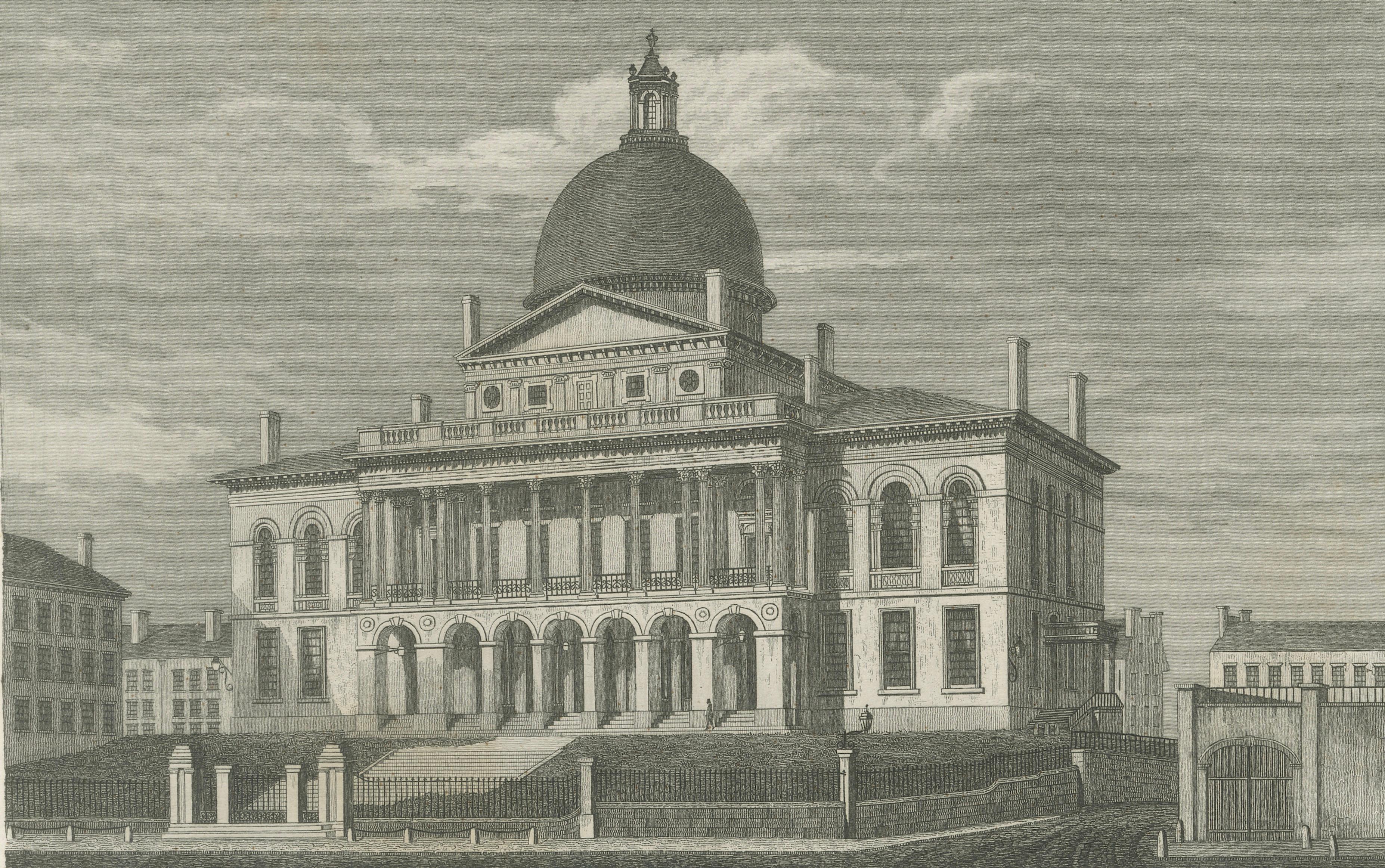 Boston State House on Beacon Hill, Antique Steel Engraving ca. 1850