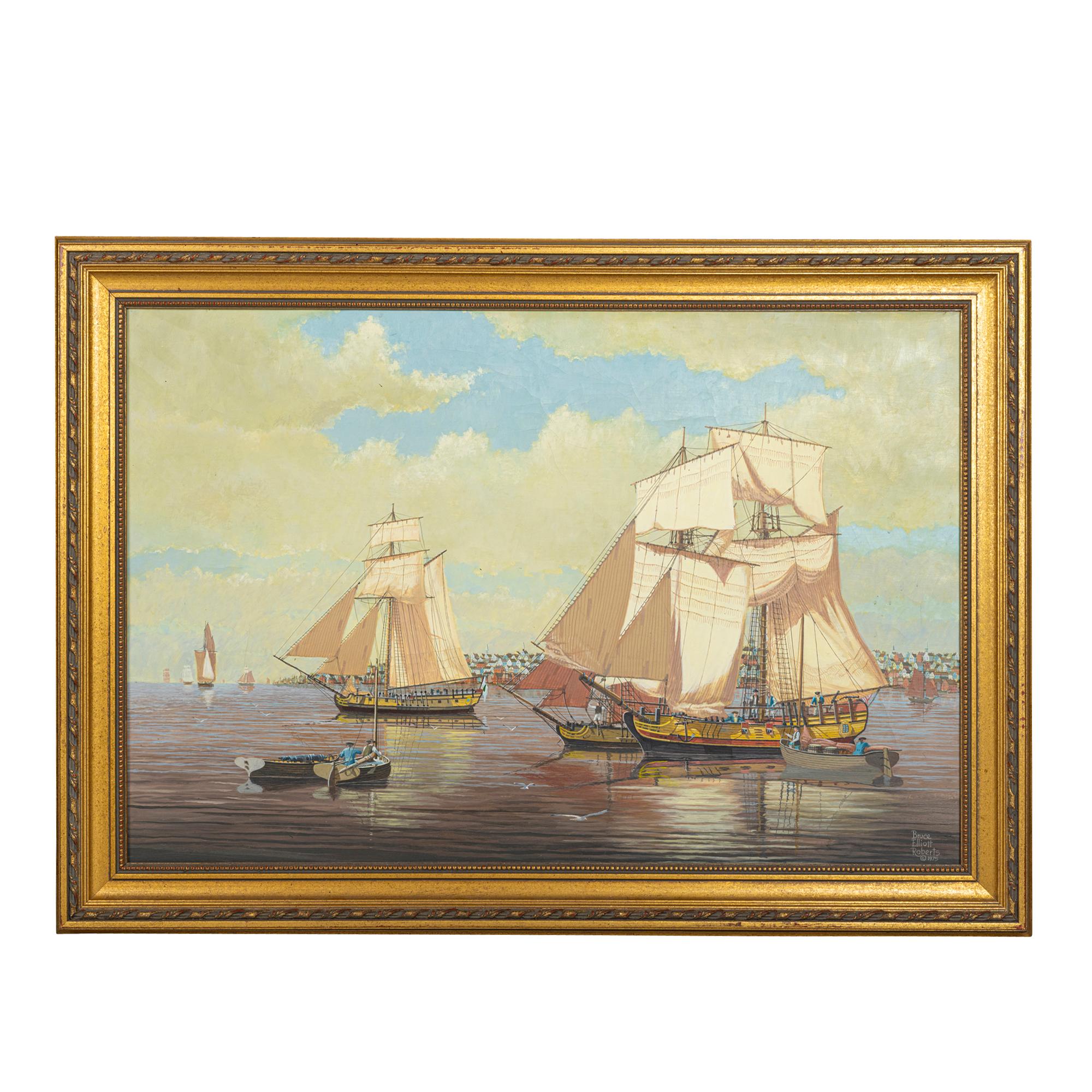 Bruce Elliot Roberts
(American B. 1910)

Boston, Stronghold Of The American Revolution

signed Bruce Elliot Roberts and dated 1975 (lower right) 
signed, titled and dated (on the stretcher and on reverse)

Oil on canvas
24 by 36 in. 
60.96
