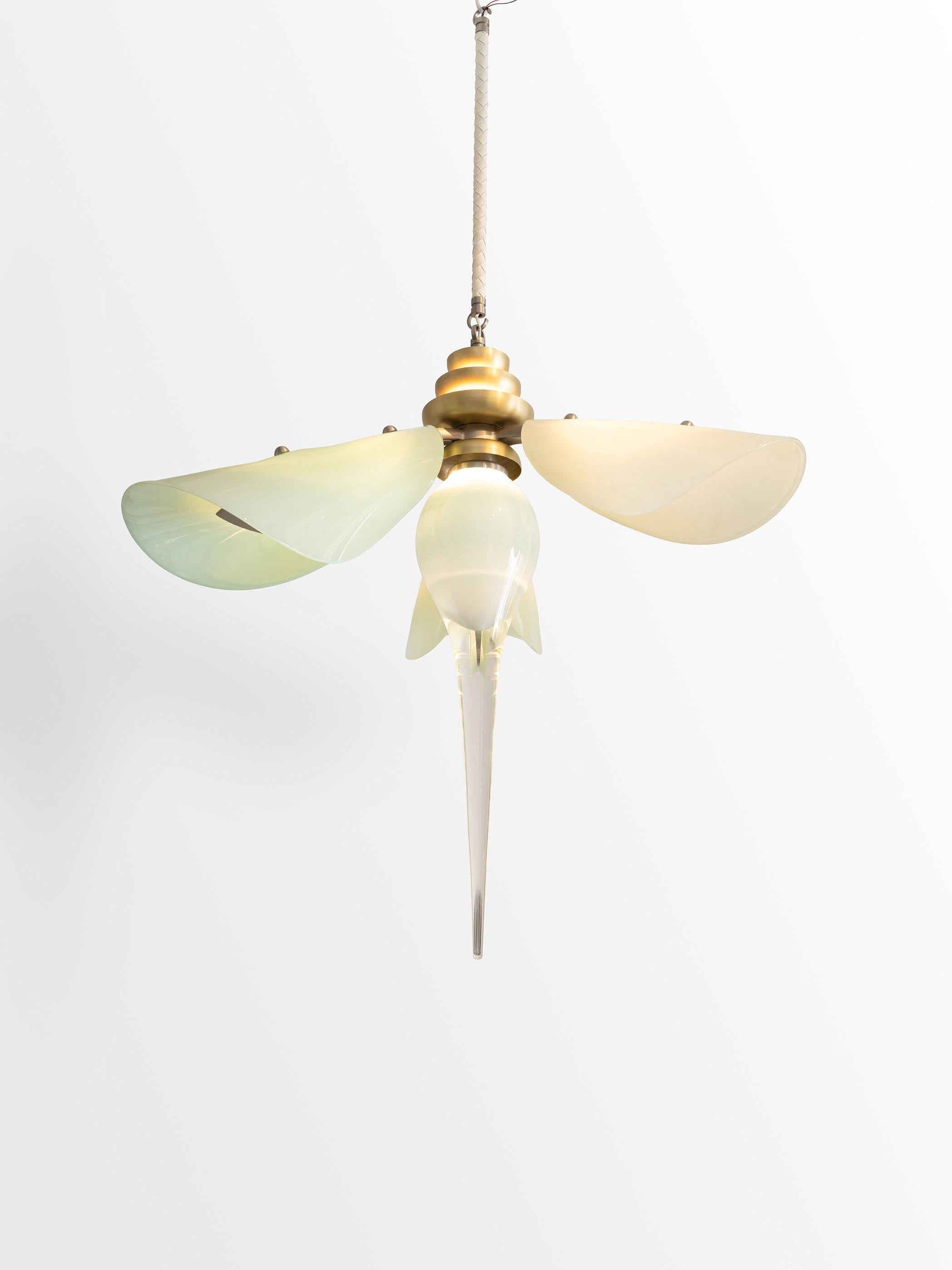Andreea Avram Rusu
Botanica Chandelier, 2022
Glass, brass, steel, leather, LED
50 x 30 x 30 in 
Glass blossom 32 in; Stem 18 in

About Botanica:
What transpires when Nature is left to its own devices? It is free to express itself—sensual,