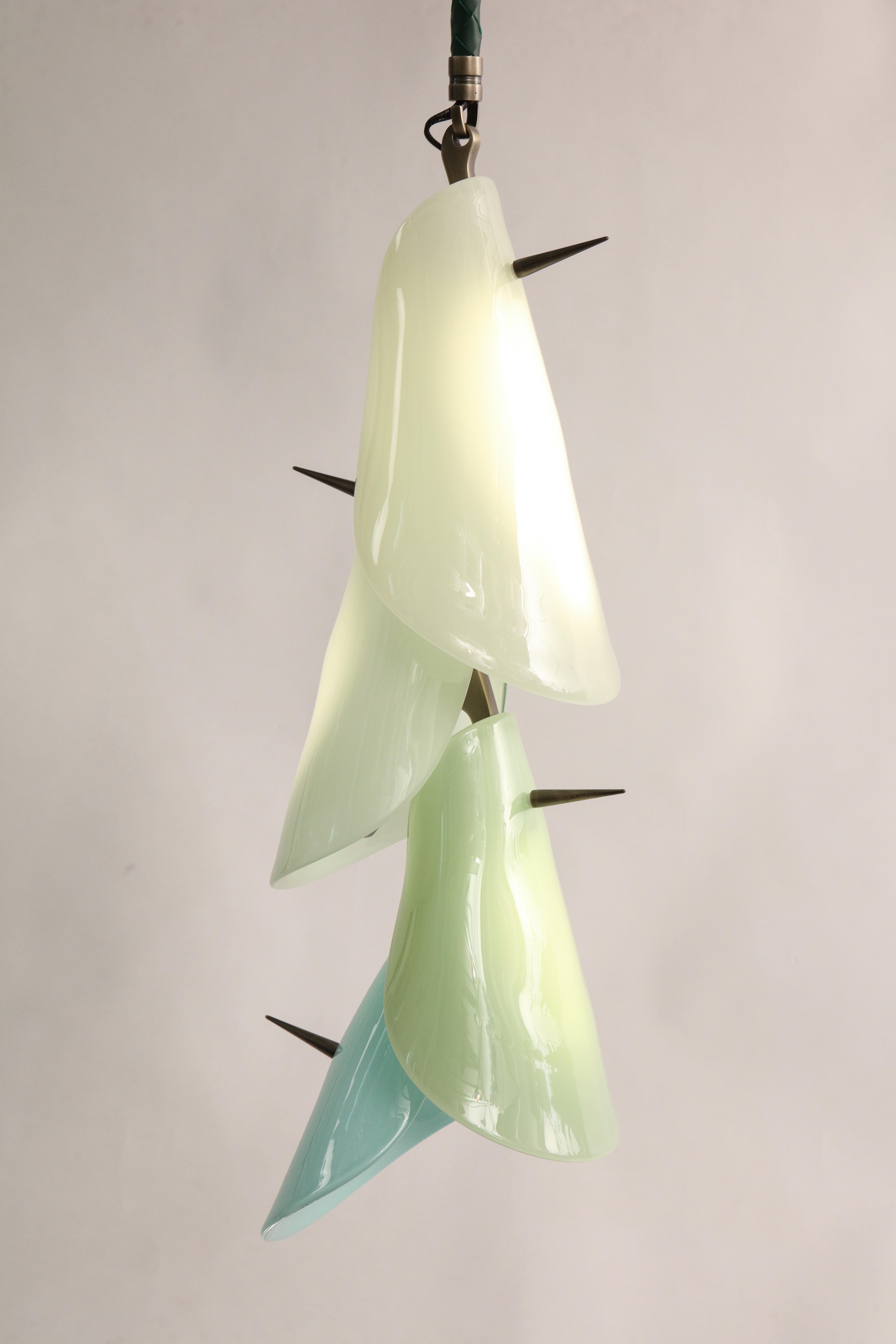 North American Botanica Chandelier in Glass and Leather by Andreea Avram Rusu For Sale