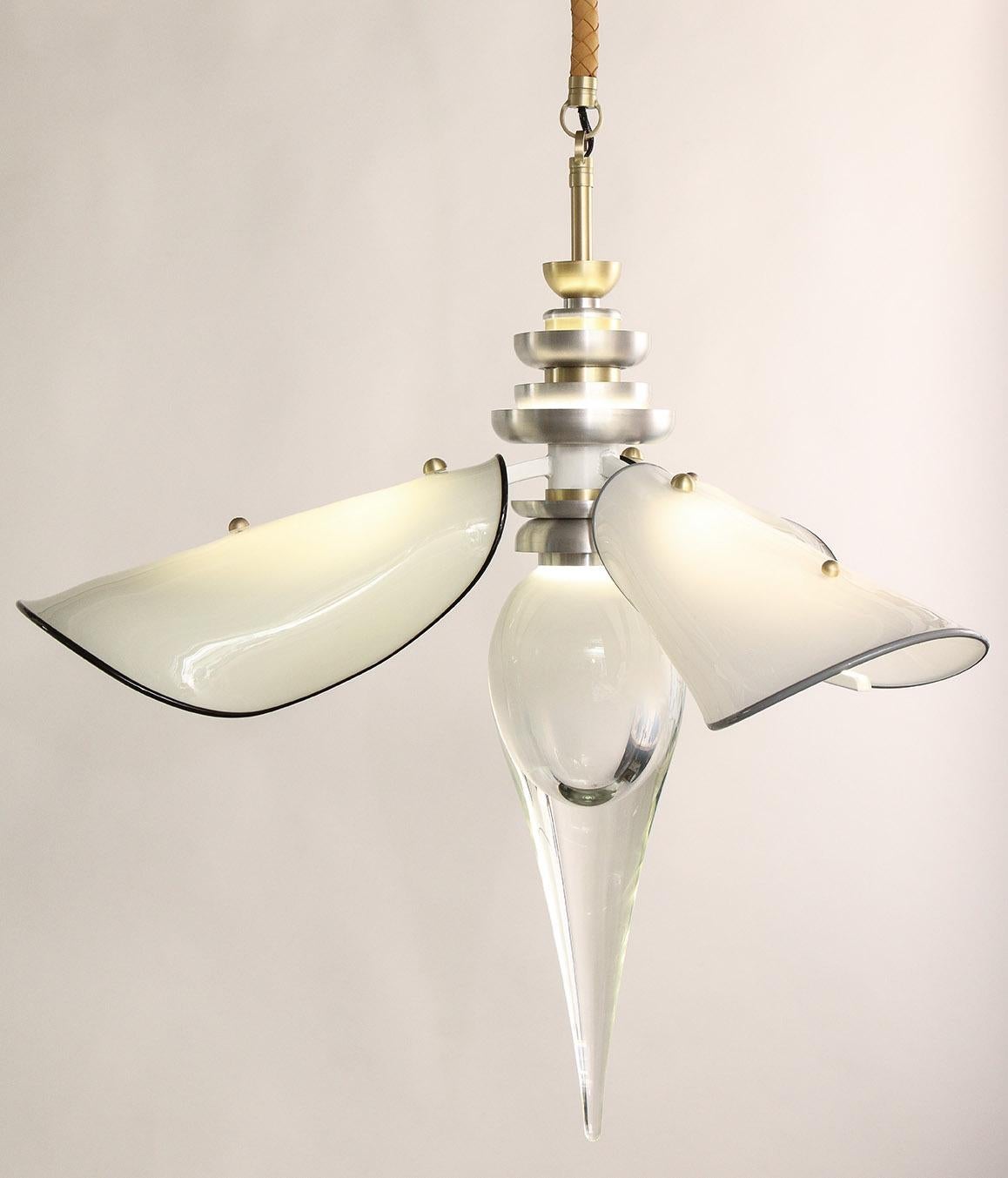 Contemporary Botanica Chandelier in Glass and Leather by Andreea Avram Rusu For Sale