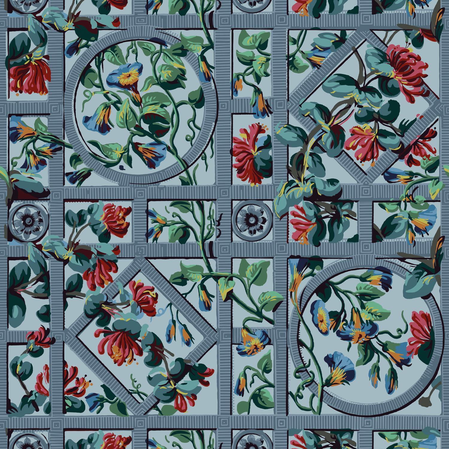 French 'Botanica Claustra‘ wallpaper by Papier Français, collection BNF N°1 For Sale