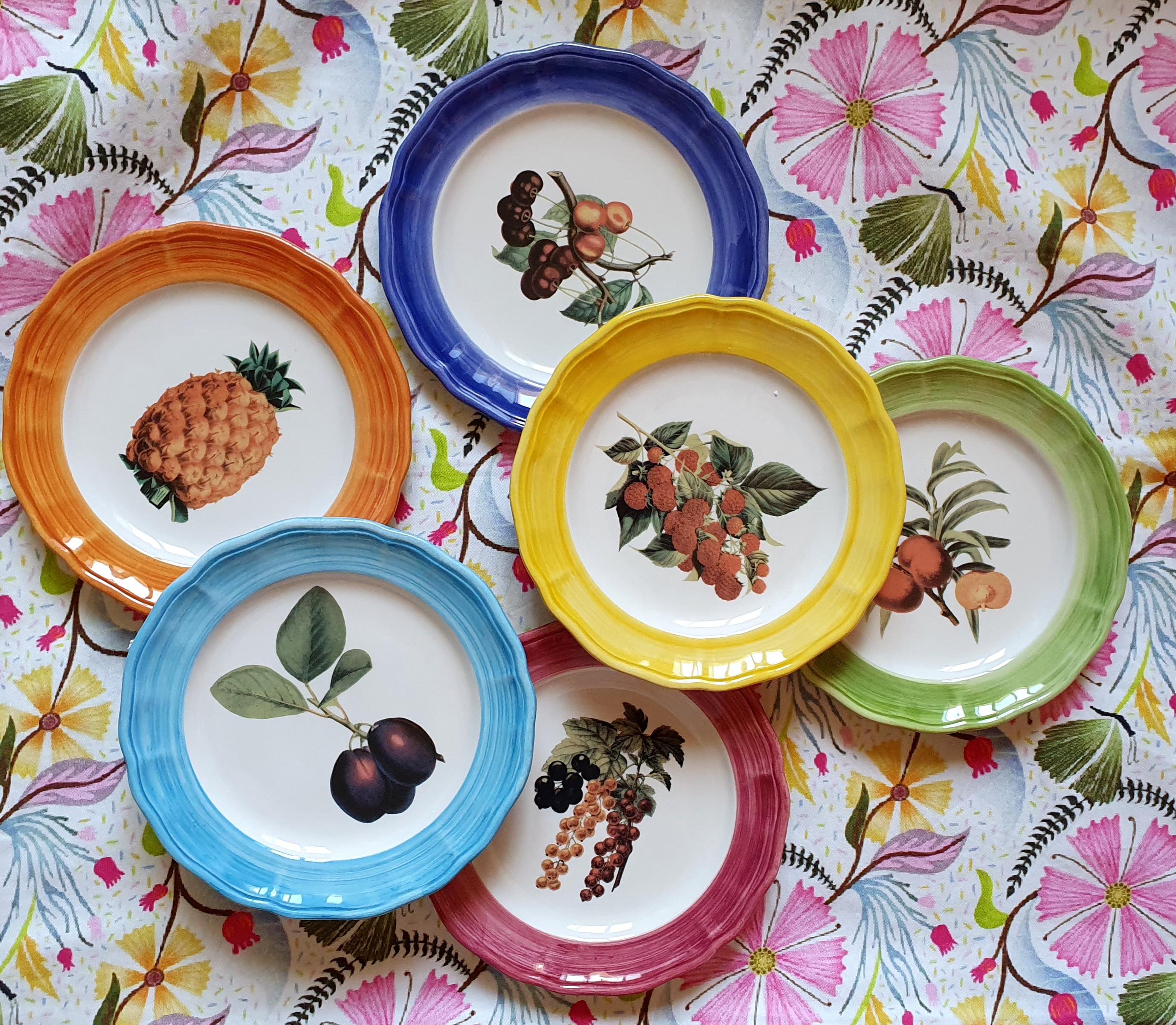 Platos de postre de cerámica pintados a mano Botanica - Set de 6, Made in Italy Pintado a mano en venta