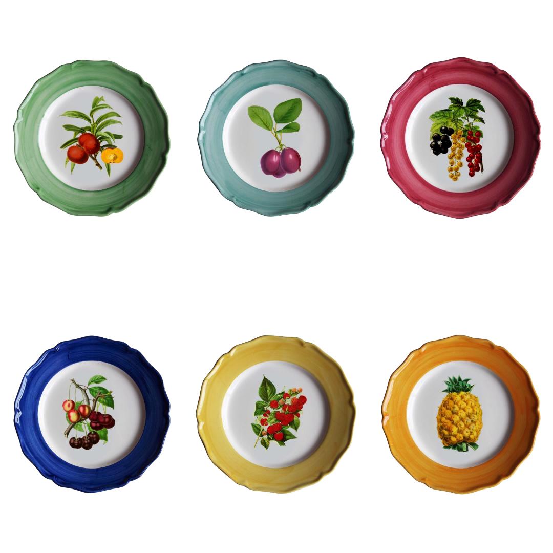 Botanica Hand Painted Ceramic Plates Set of 6 Dessert Plates Made in Italy