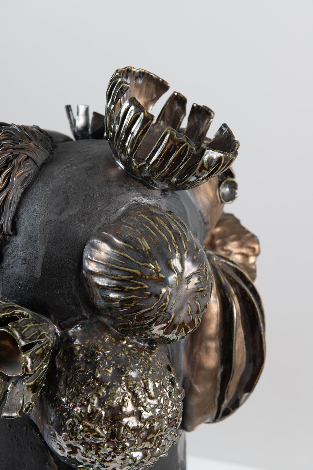American Botanica Sculpture in Metallic Glazed Ceramic by Trish DeMasi For Sale