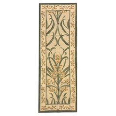 Retro Botanical Aubusson Rug Green Beige Handwoven Wool Needlepoint Traditional Carpet