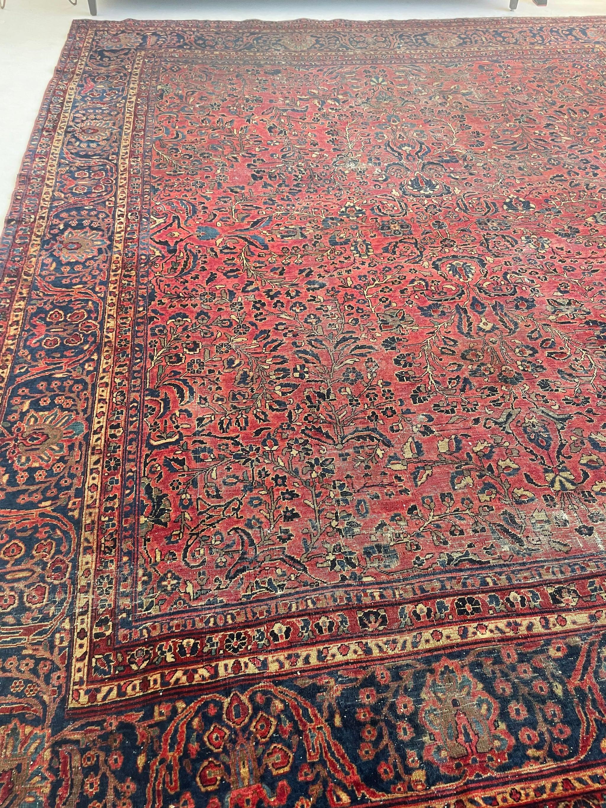 Botanical Beauty Rug in Large Floral Gem with Tons of Blush, circa 1930's In Good Condition For Sale In Milwaukee, WI