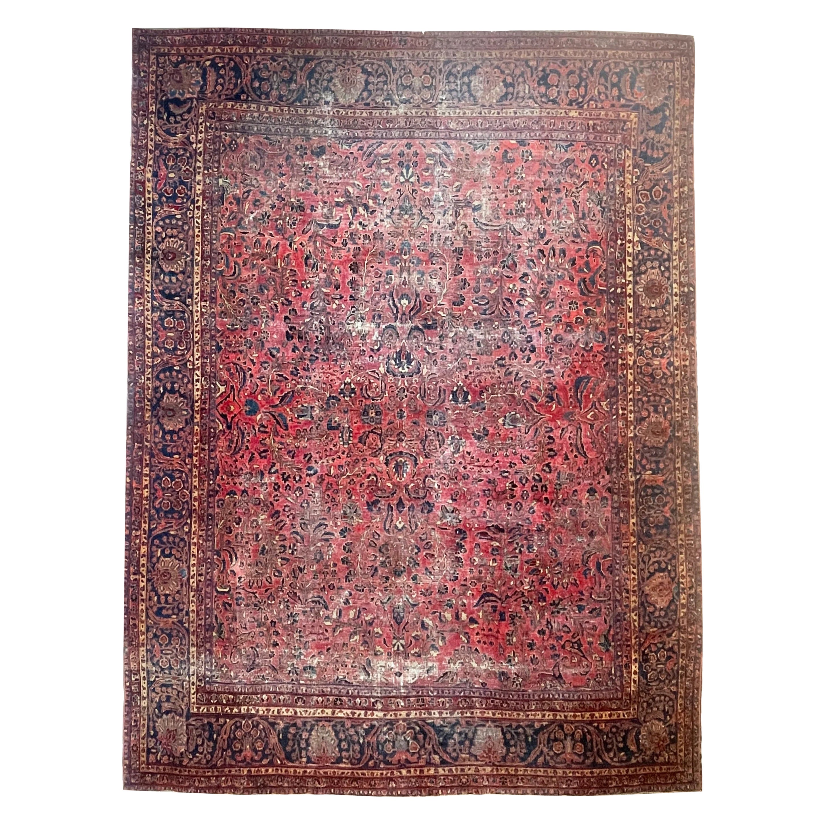Tapis Botanical Beauty en grande fleur avec des tonnes de blush, circa 1930''s