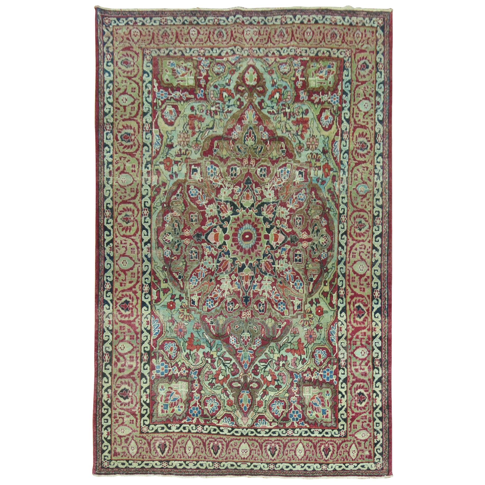 botanischer Celadon-grüner Kerman-Teppich im Angebot