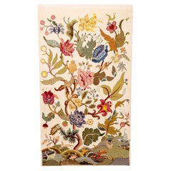 Botanical Embroidery Crewel Work Textile Mounted to Be Wall Hung