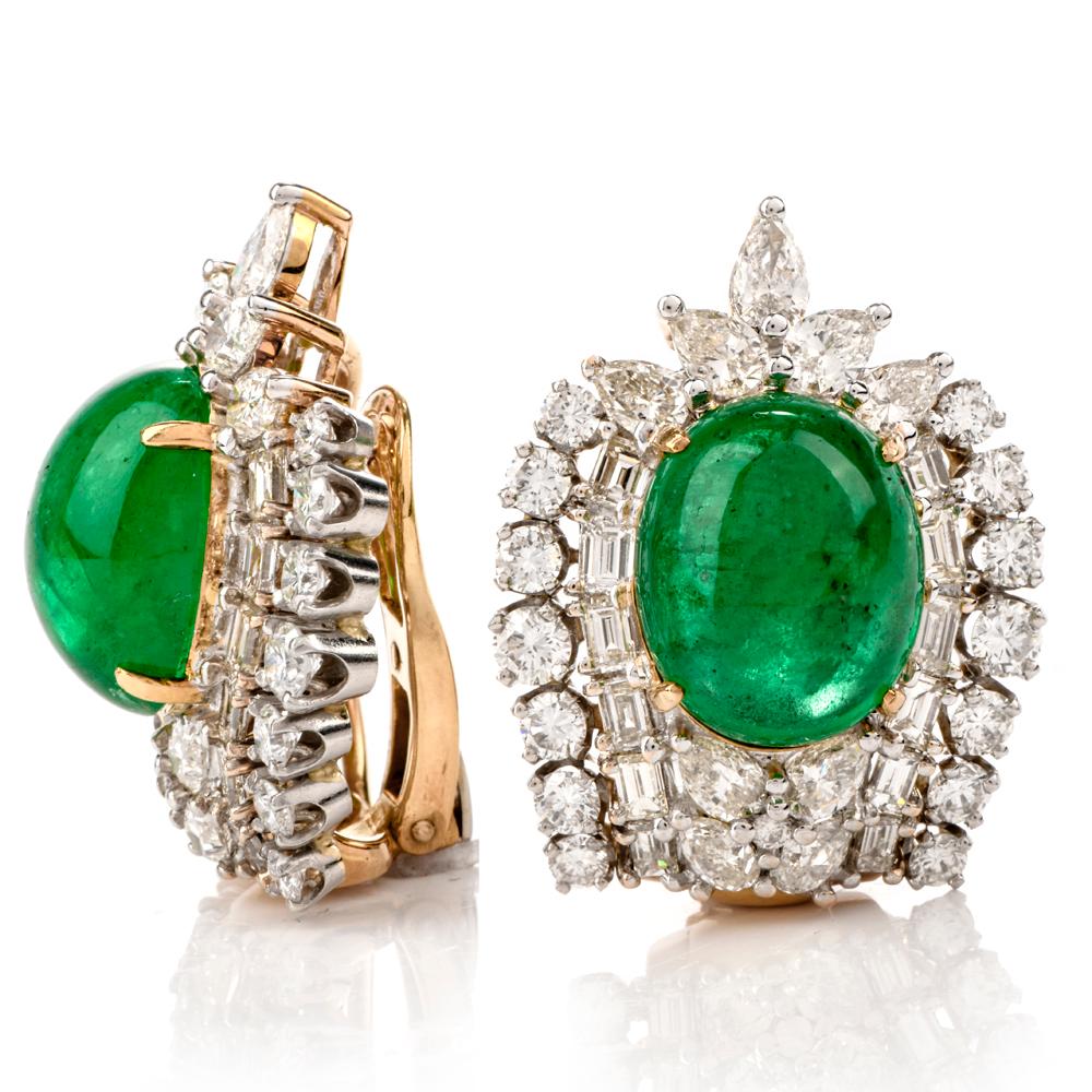Women's Botanical Emerald Diamond Platinum & 18-Karat Yellow Gold Clip-On Earrings