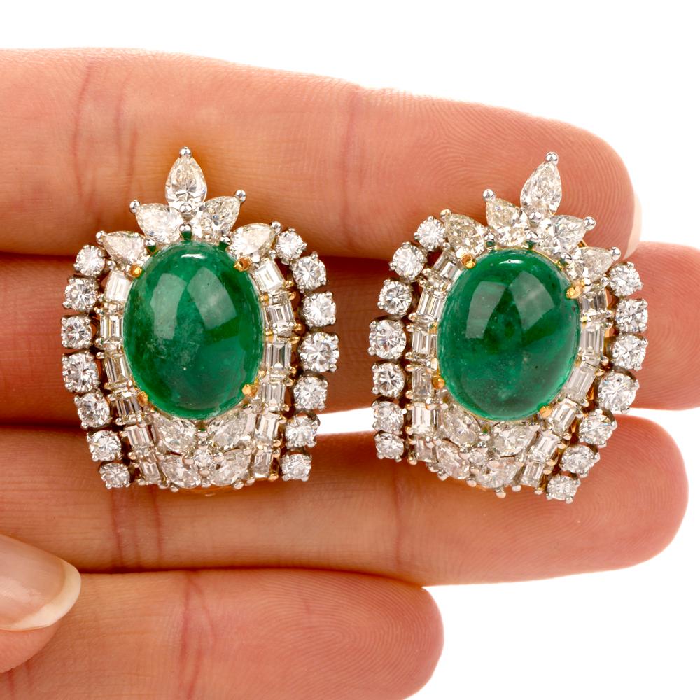 Botanical Emerald Diamond Platinum & 18-Karat Yellow Gold Clip-On Earrings 1