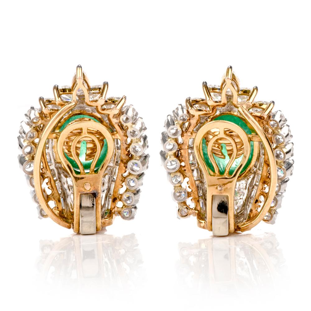 Botanical Emerald Diamond Platinum & 18-Karat Yellow Gold Clip-On Earrings 2
