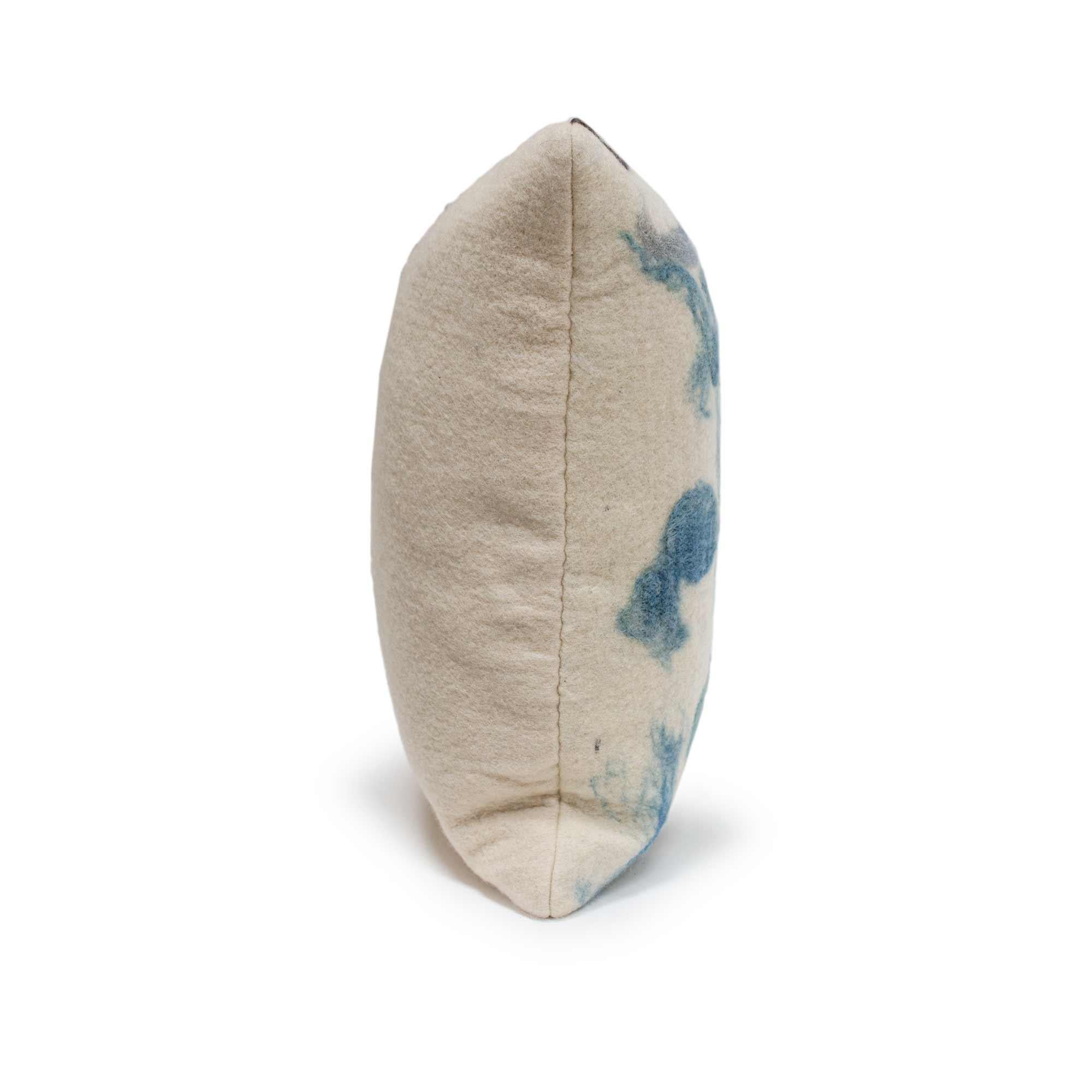 Botanical Felted Wool Lumbar Pillow by JG Switzer Indigo Blues For Sale 5