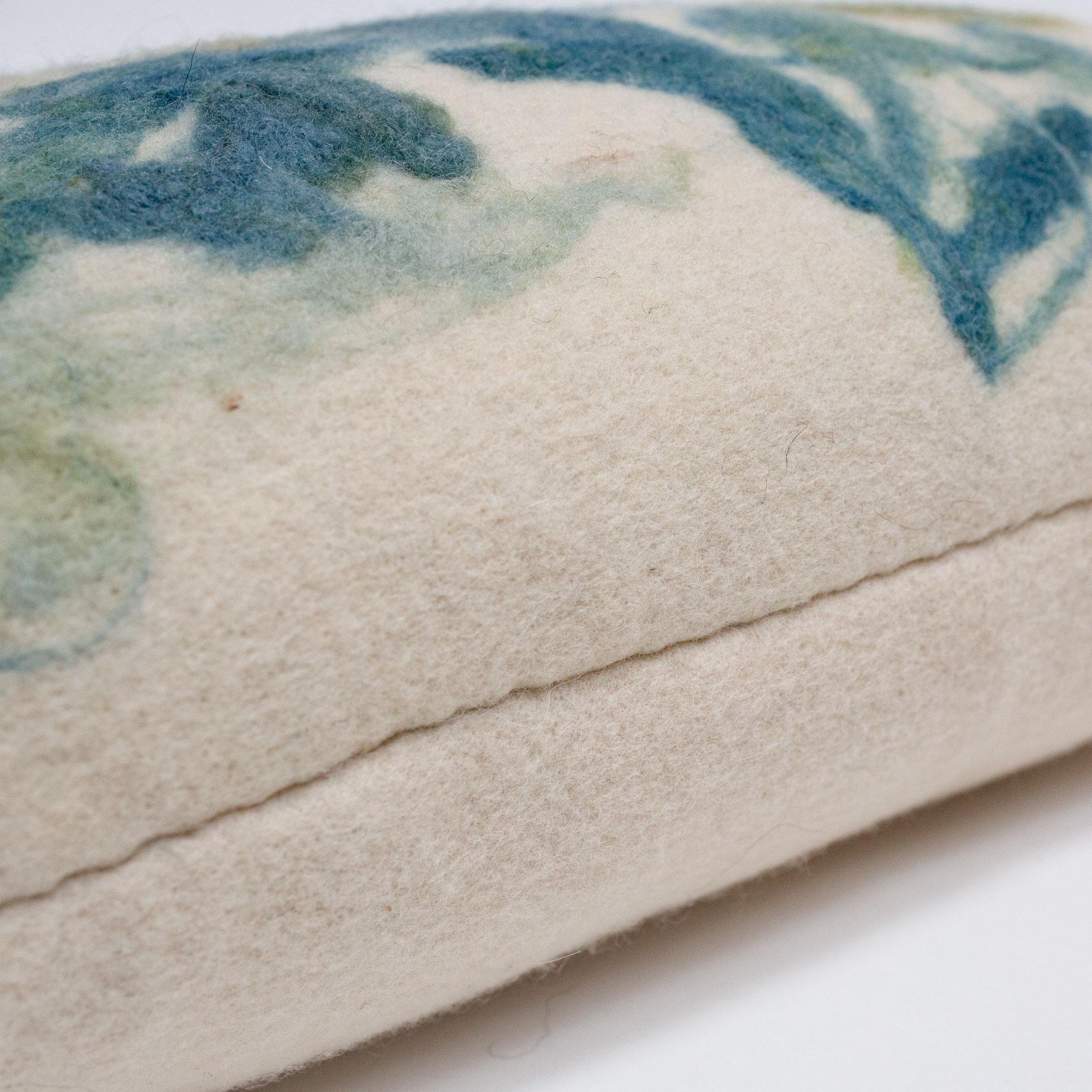 Botanical Felted Wool Lumbar Pillow by JG Switzer Indigo Blues For Sale 2
