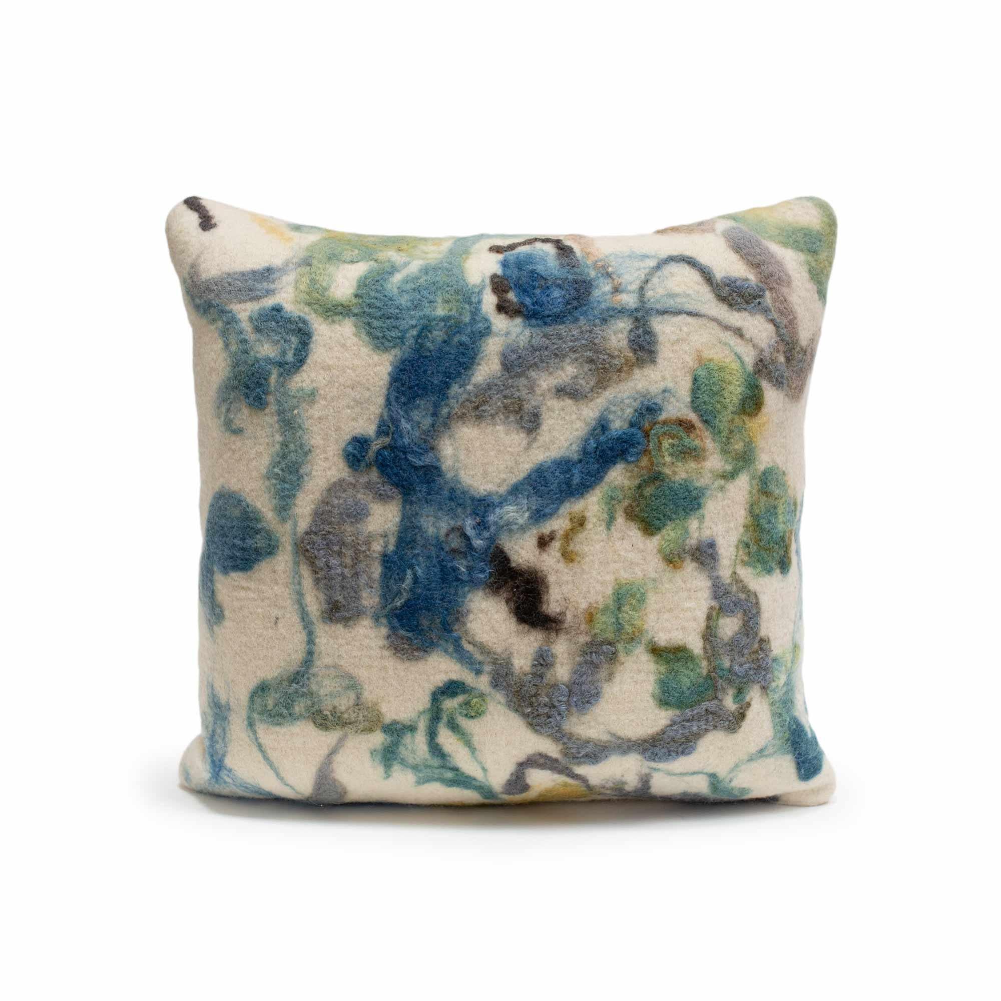 Botanical Felted Wool Lumbar Pillow by JG Switzer Indigo Blues For Sale 3