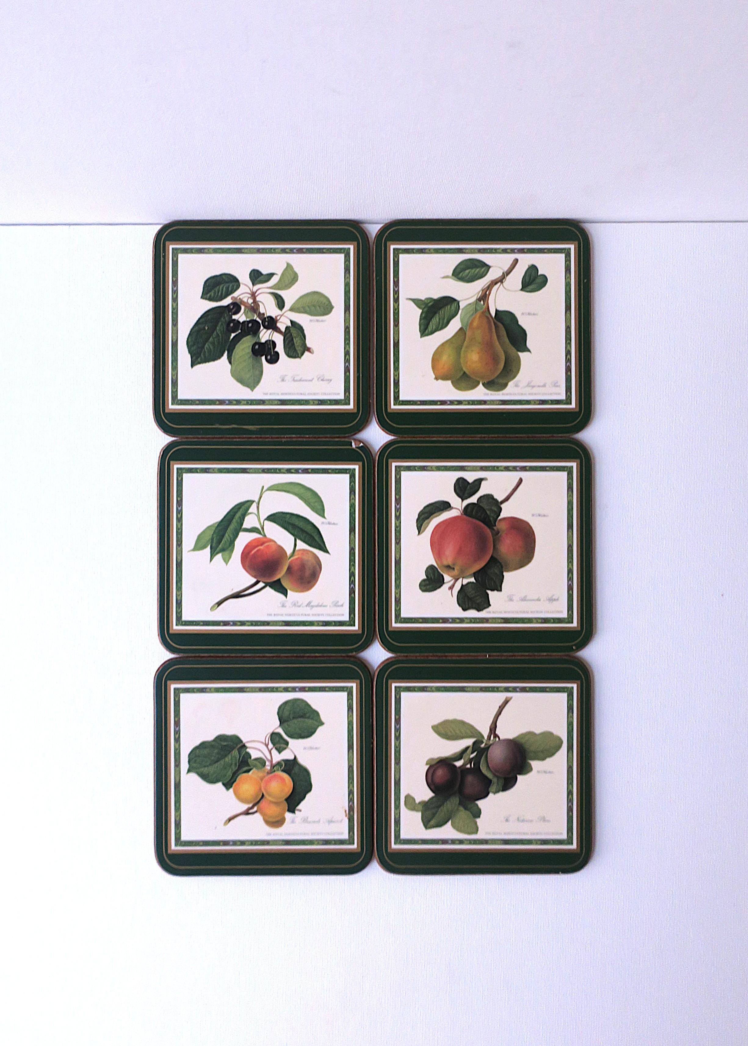 English Botanical Fruit Coasters, Set of 6 For Sale