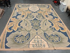 Botanical Green Rug Art Nouveau Carpet Aubusson Rug Handwoven Wool Needlepoint