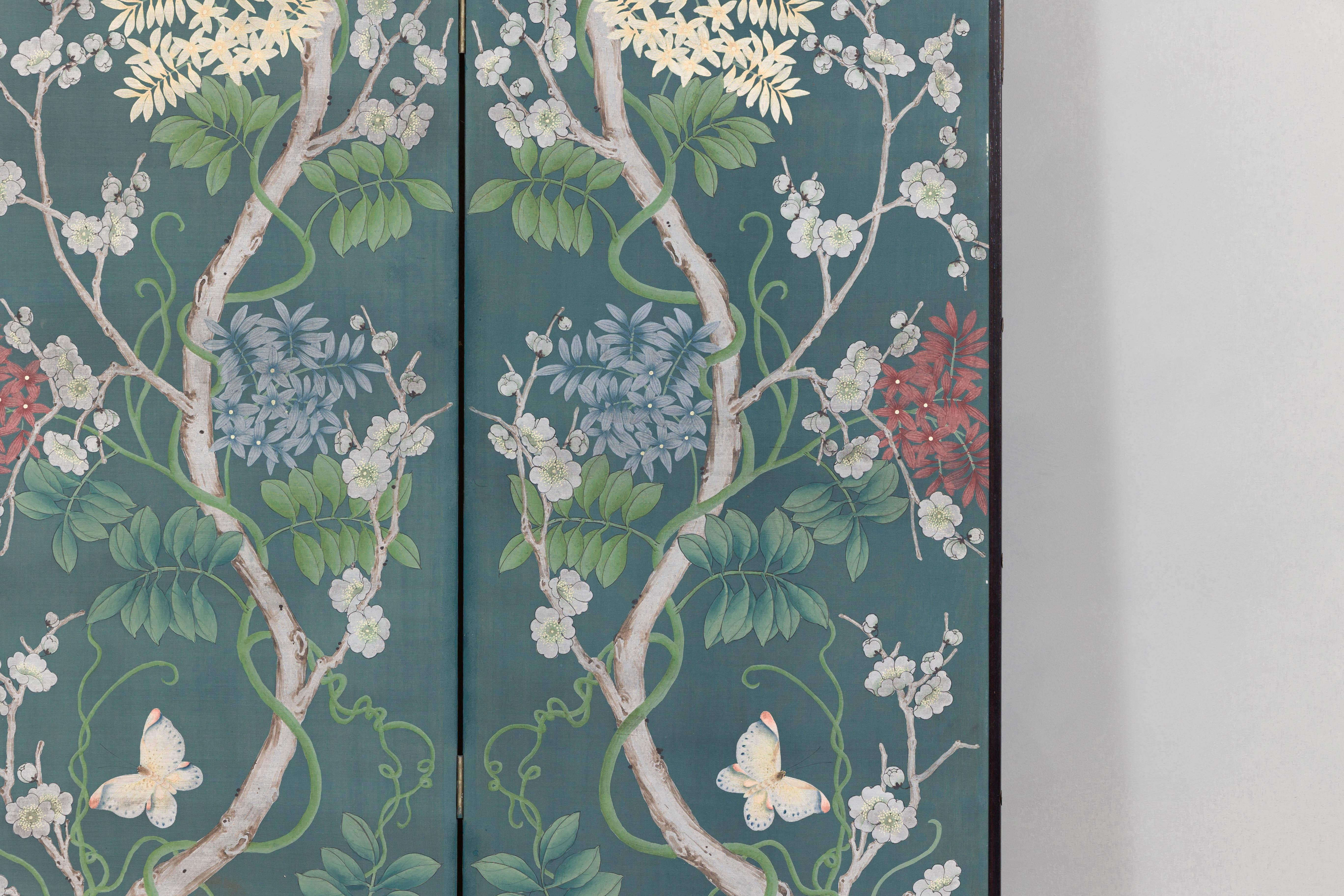 Botanical Hand-Painted Room Divider with Vibrant Flowers and Vines, Vintage For Sale 4