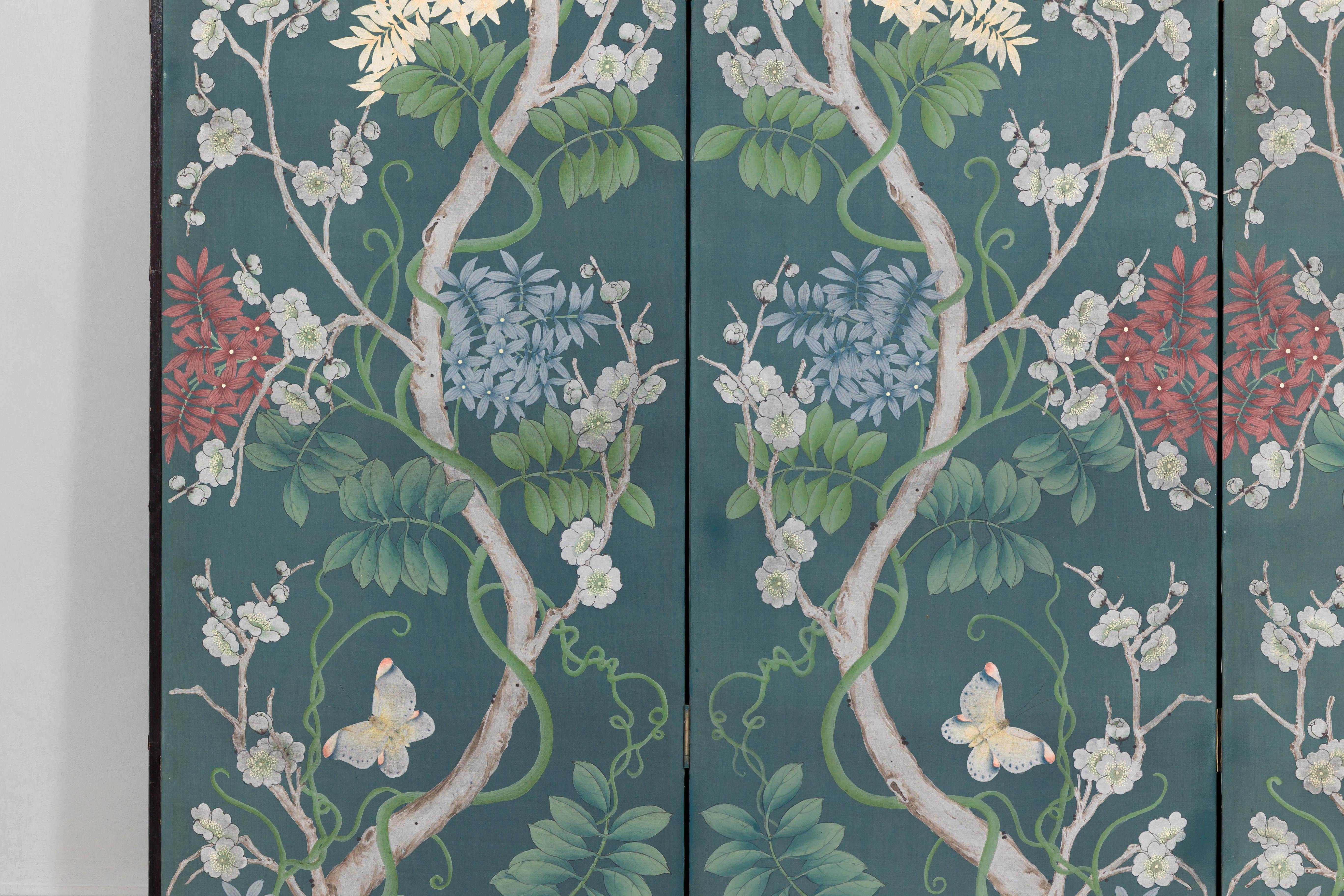 Botanical Hand-Painted Room Divider with Vibrant Flowers and Vines, Vintage For Sale 5