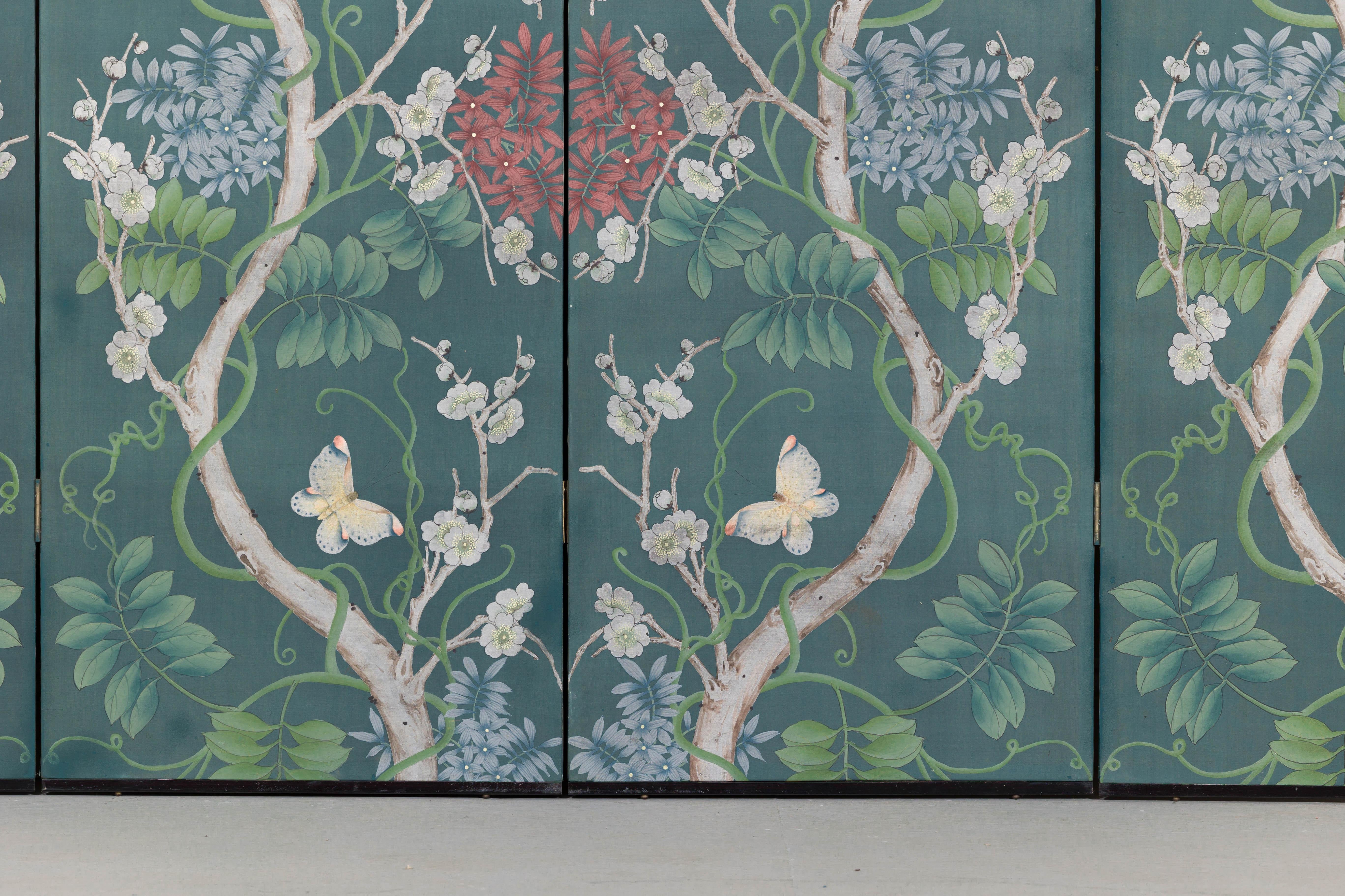 Botanical Hand-Painted Room Divider with Vibrant Flowers and Vines, Vintage For Sale 6