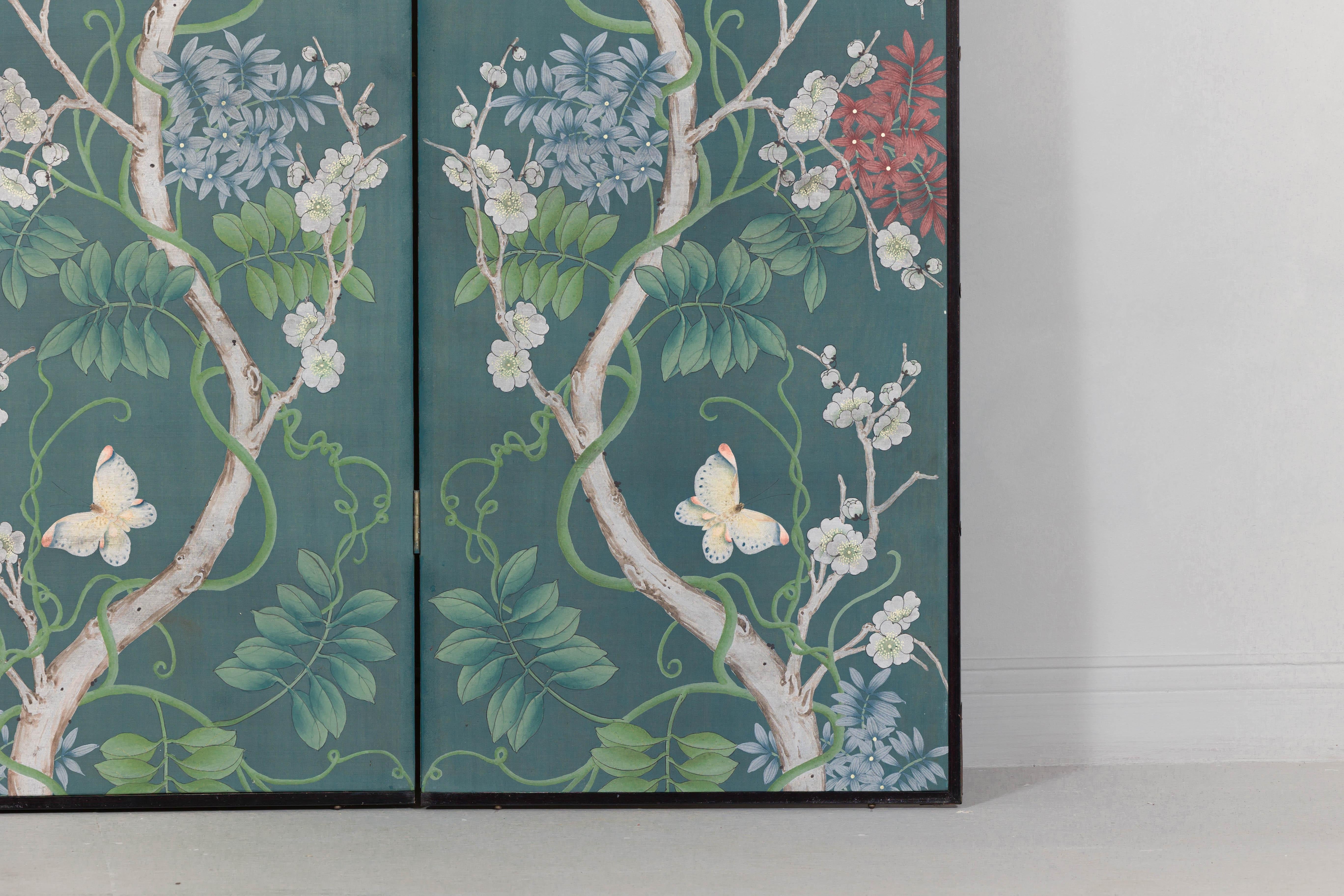 Botanical Hand-Painted Room Divider with Vibrant Flowers and Vines, Vintage For Sale 7