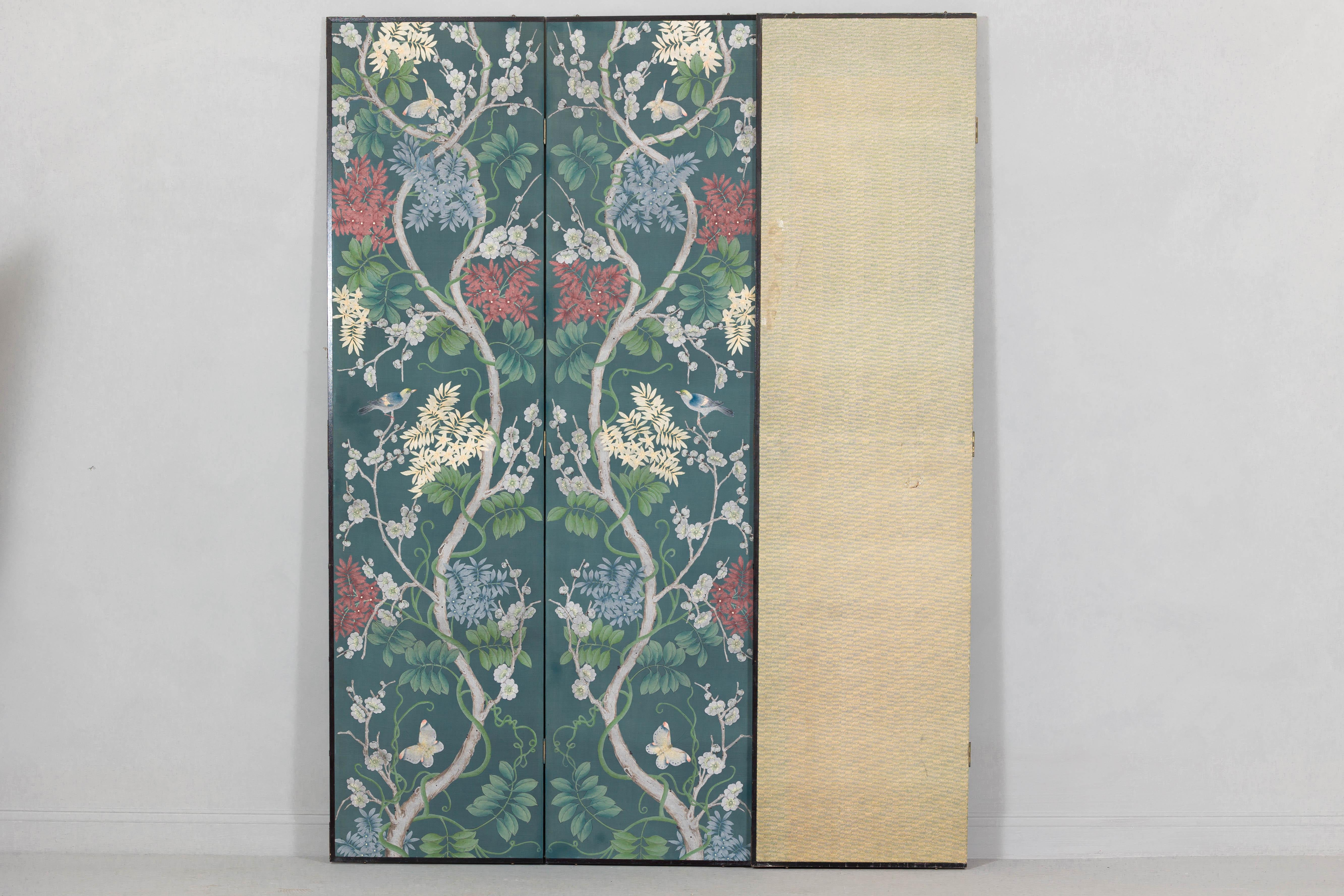 Botanical Hand-Painted Room Divider with Vibrant Flowers and Vines, Vintage For Sale 8