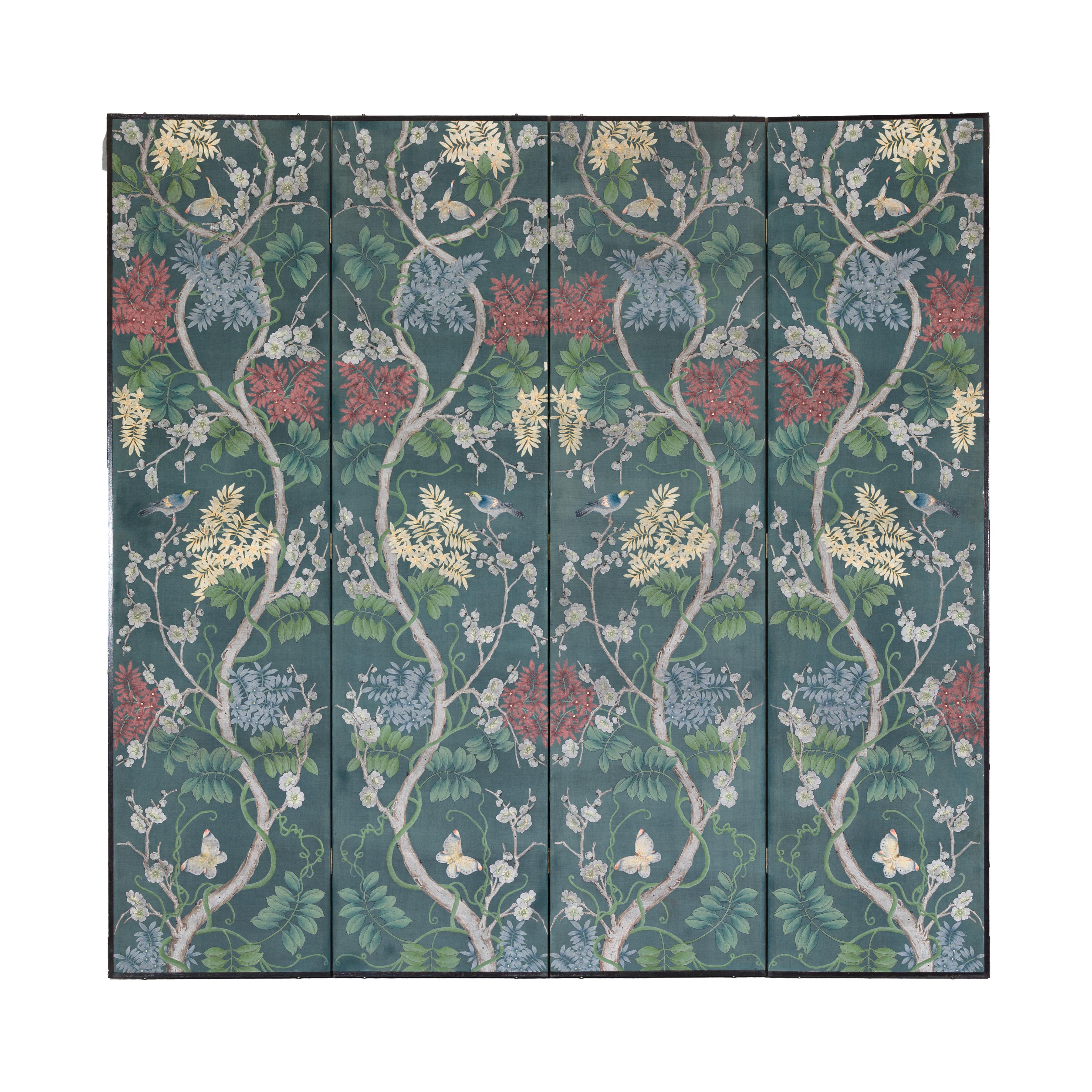 Botanical Hand-Painted Room Divider with Vibrant Flowers and Vines, Vintage For Sale 10