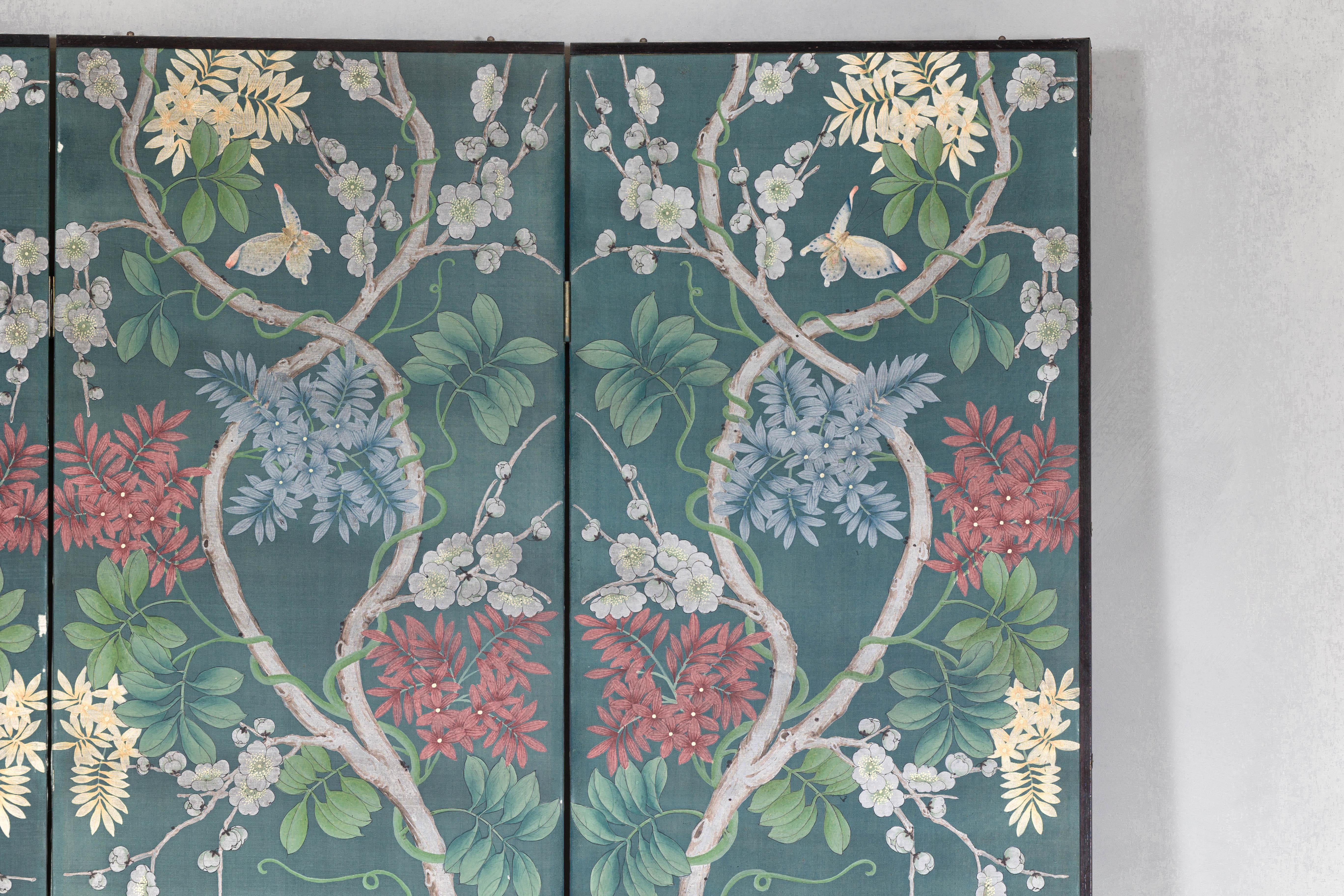 Botanical Hand-Painted Room Divider with Vibrant Flowers and Vines, Vintage For Sale 2