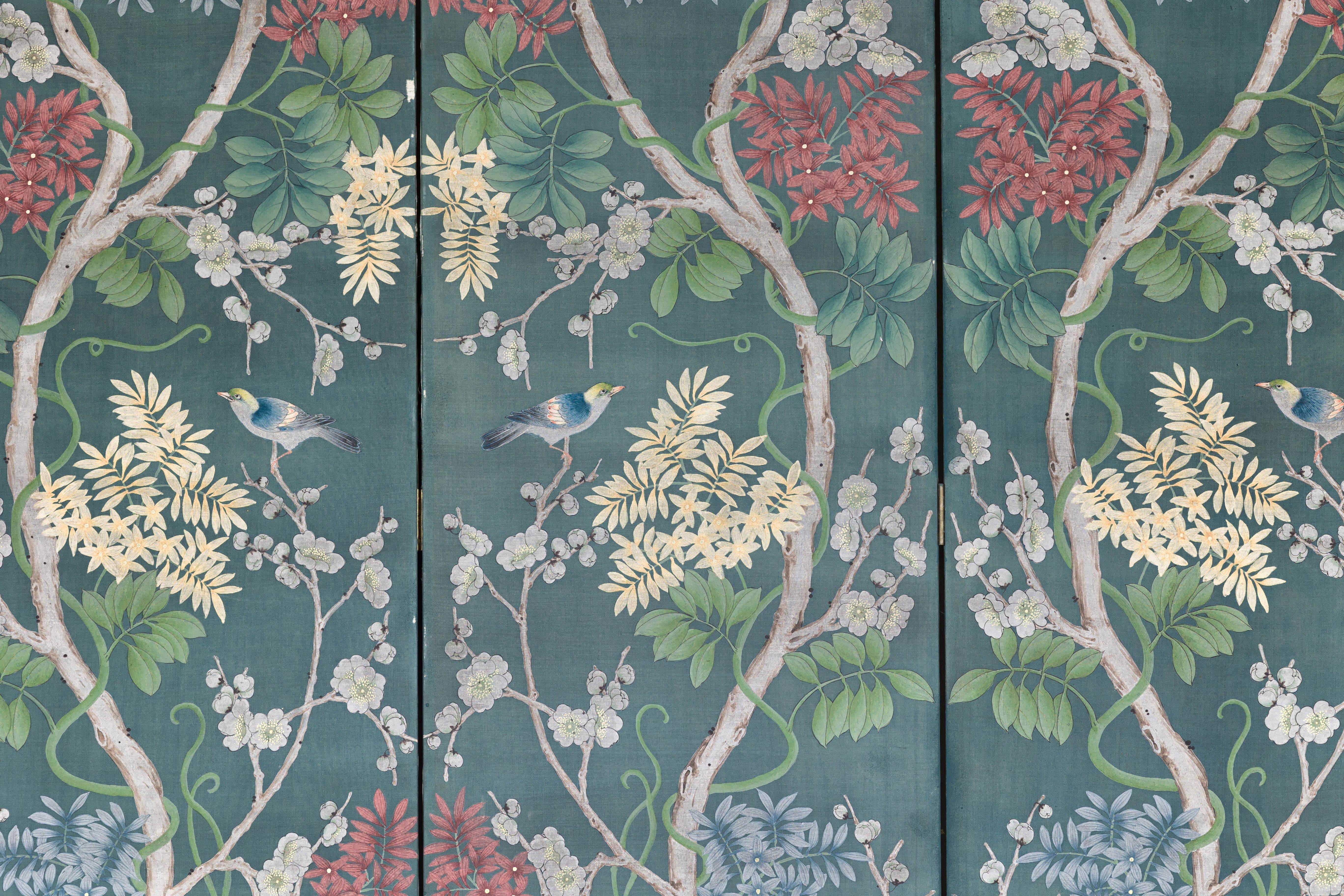 Botanical Hand-Painted Room Divider with Vibrant Flowers and Vines, Vintage For Sale 3