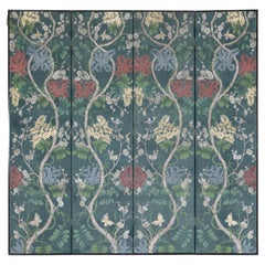 Botanical Hand-Painted Room Divider with Vibrant Flowers and Vines, Vintage