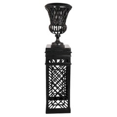 Botanical Heavy Classic Black Cast Aluminum Openwork Urn On Pedestal 2 Available