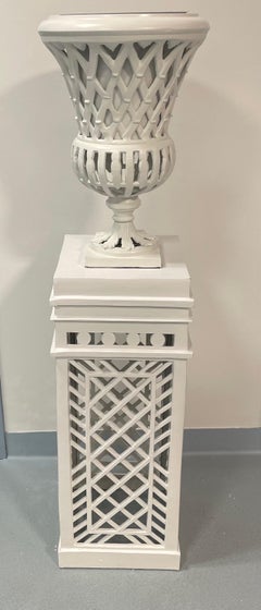 Botanical Heavy Classic White Cast Aluminum Openwork Urn On Pedestal 4 Available