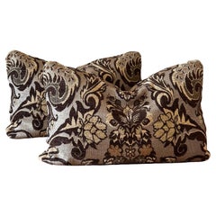 Botanical Jacquard Pillows in Brown and Gold - a Pair