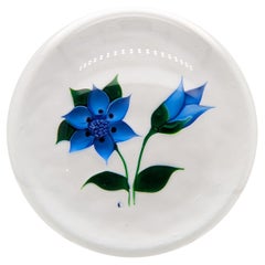 Botanical Lampwork "Blue Flower" Paperweight by Allan Scott for Caithness Glass