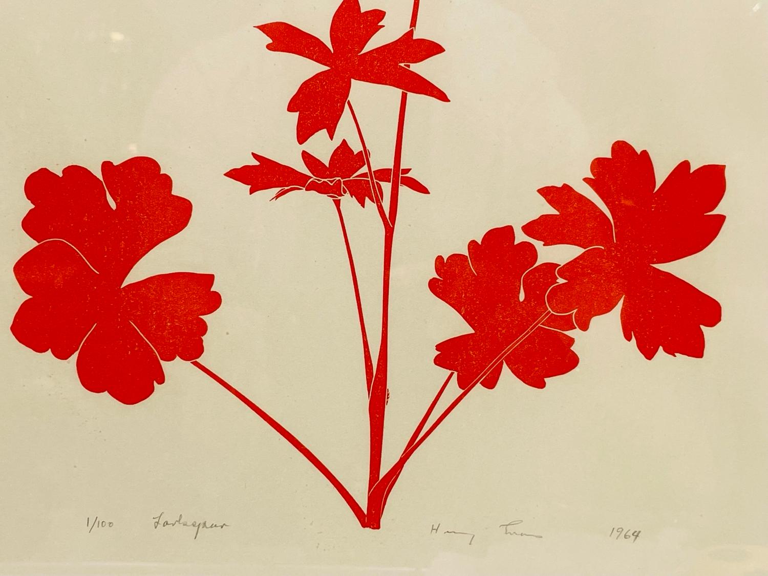 Botanical Linocut by Henry Evans, Hand Signed #1/100 In Good Condition For Sale In Los Angeles, CA