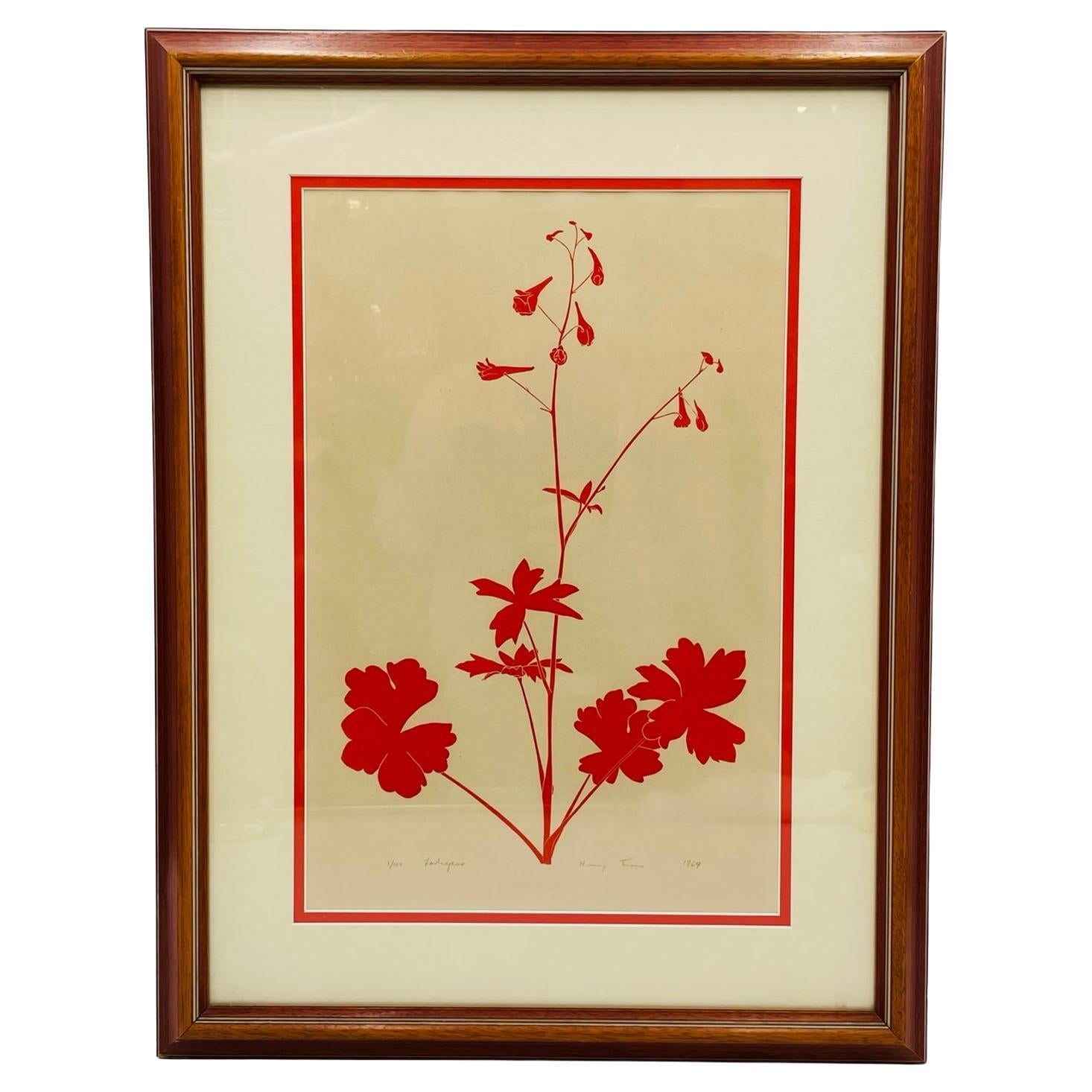 Botanical Linocut by Henry Evans, Hand Signed #1/100 For Sale