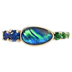 Botanical Nights Black Opal Ring with Sapphires and Garnets, NIXIN Jewelry