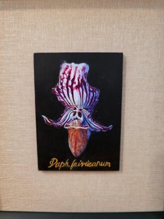 Orchid Botanical Painting, Egg Tempera on Board, Signed, 21st Century